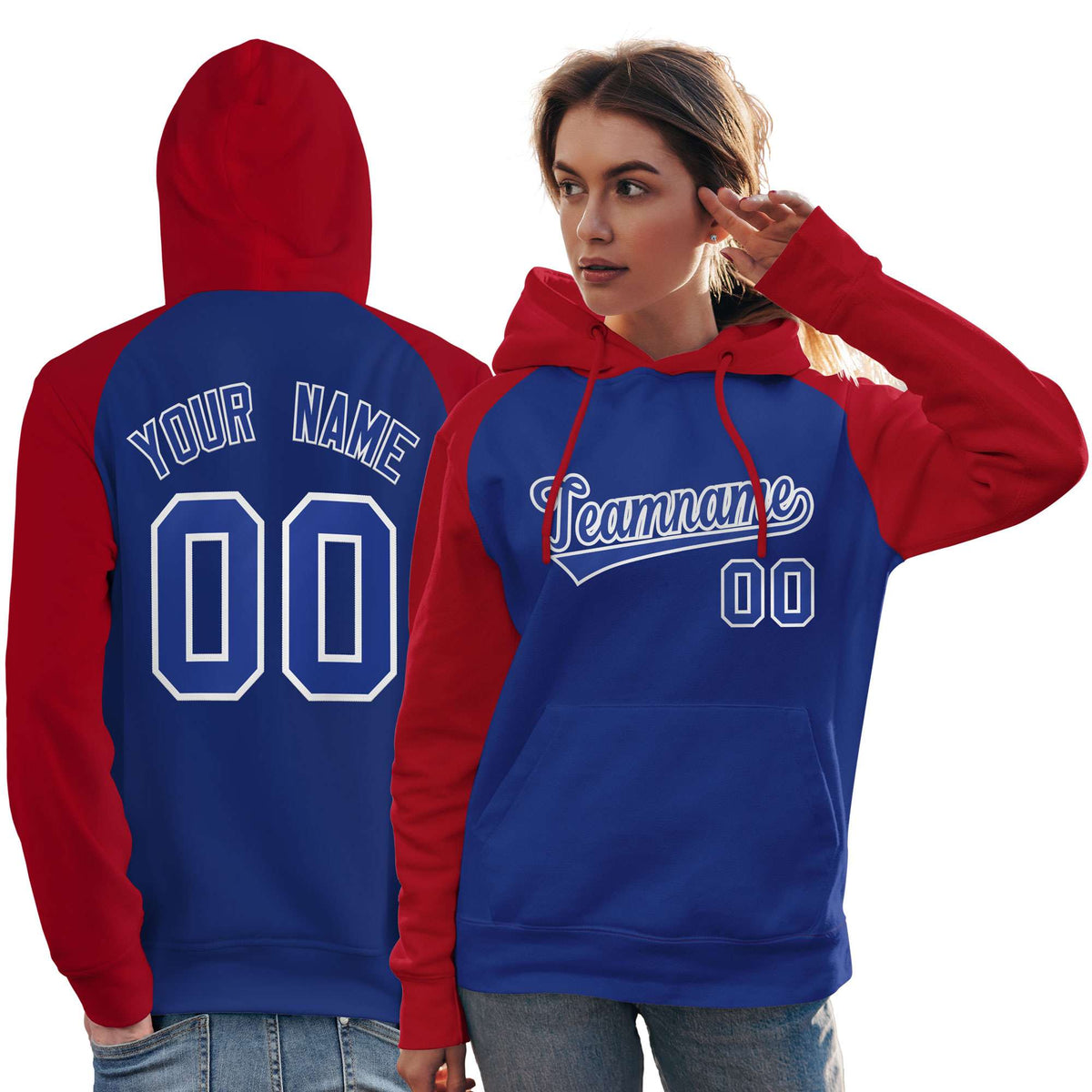 Custom Stitched Royal Red Raglan Sleeves Sports Pullover Sweatshirt Hoodie For Women| KXKSHOP