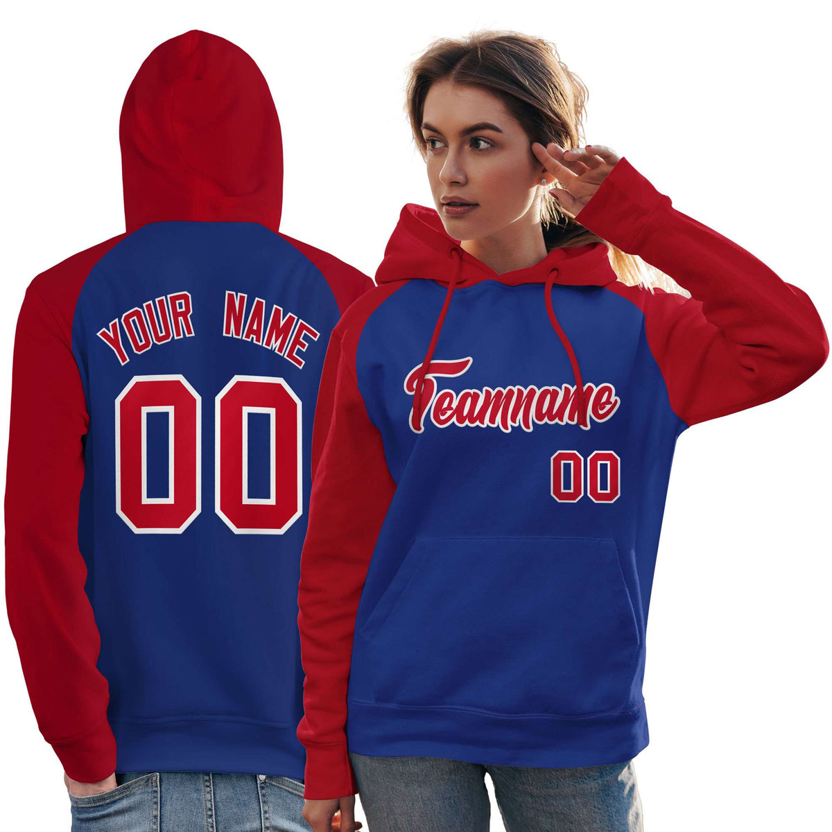Custom Stitched Royal Red Raglan Sleeves Sports Pullover Sweatshirt Hoodie For Women| KXKSHOP