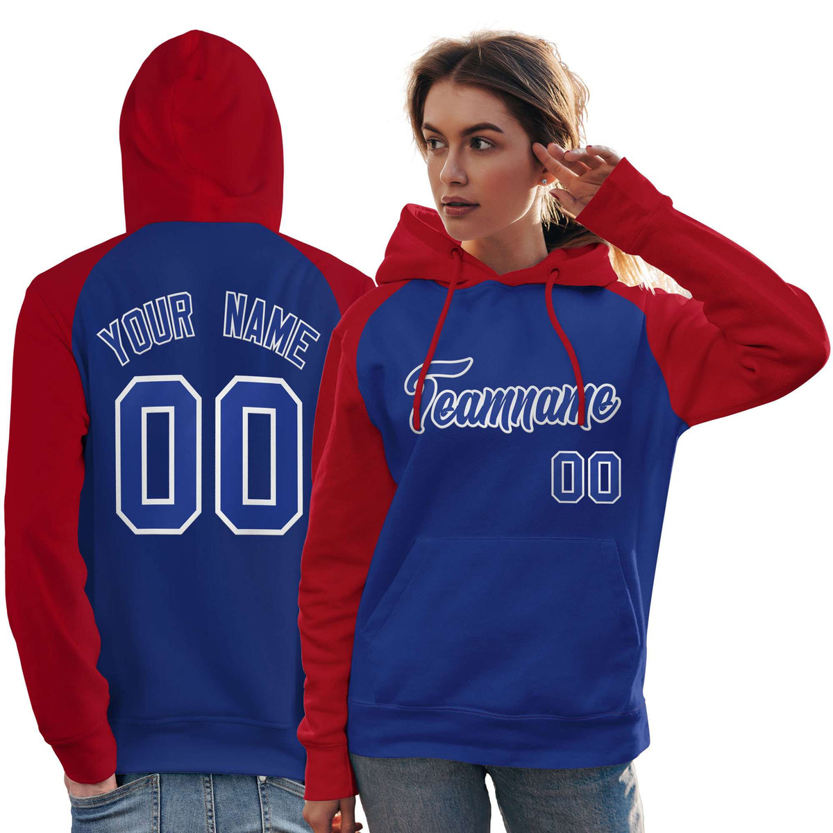 Custom Stitched Royal Red Raglan Sleeves Sports Pullover Sweatshirt Hoodie For Women| KXKSHOP