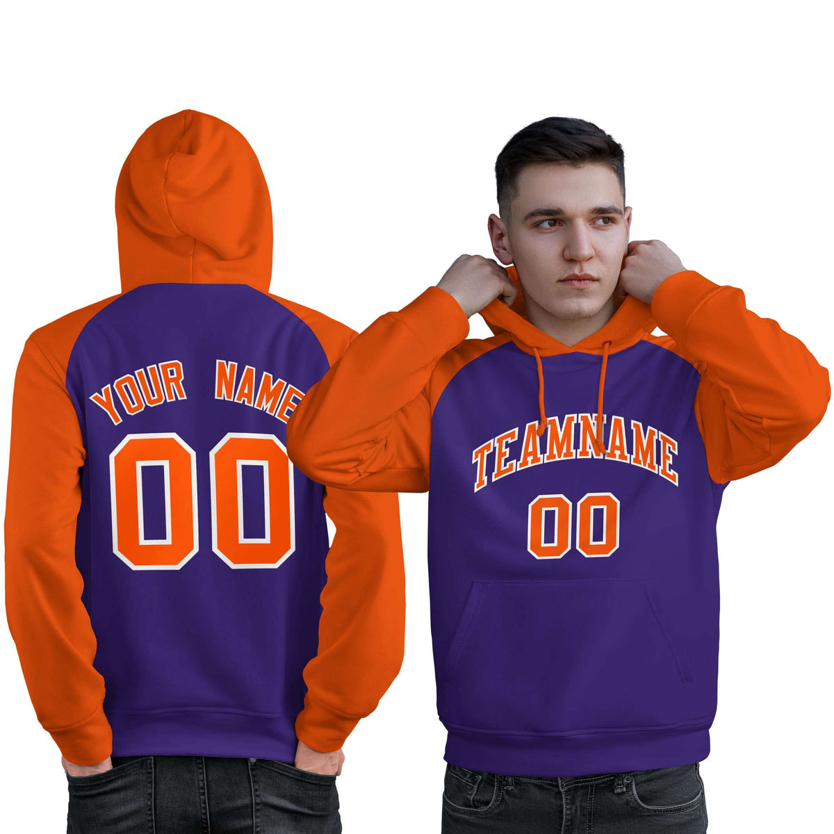 Custom Stitched Purple Orange Raglan Sleeves Sports Pullover Sweatshirt Hoodie For Men| KXKSHOP