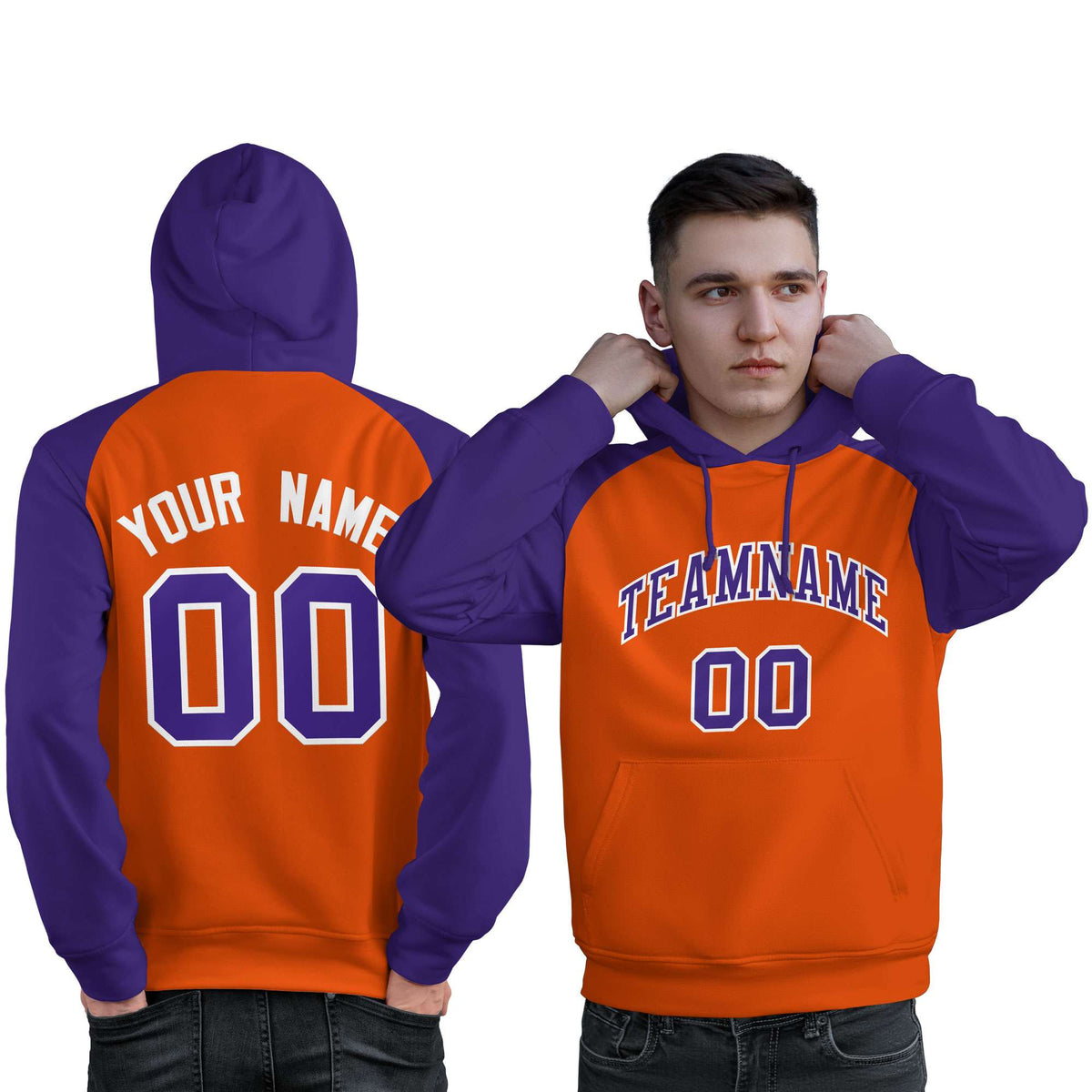 Custom Stitched Orange Purple Raglan Sleeves Sports Pullover Sweatshirt Hoodie For Men| KXKSHOP