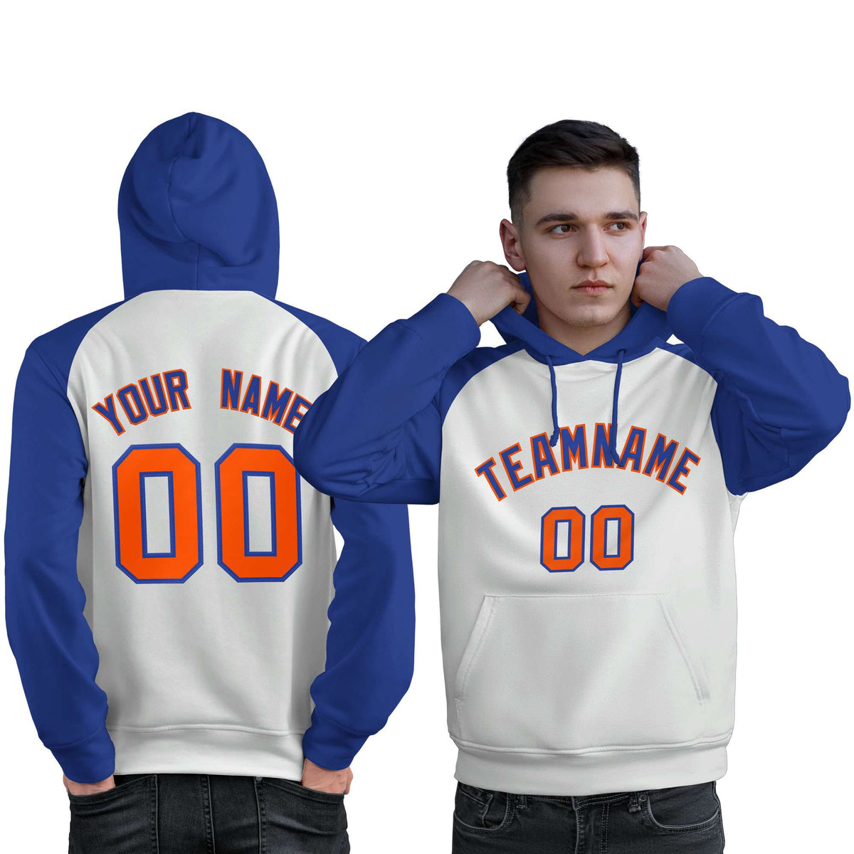 Custom Stitched White Royal Raglan Sleeves Sports Pullover Sweatshirt Hoodie For Men| KXKSHOP
