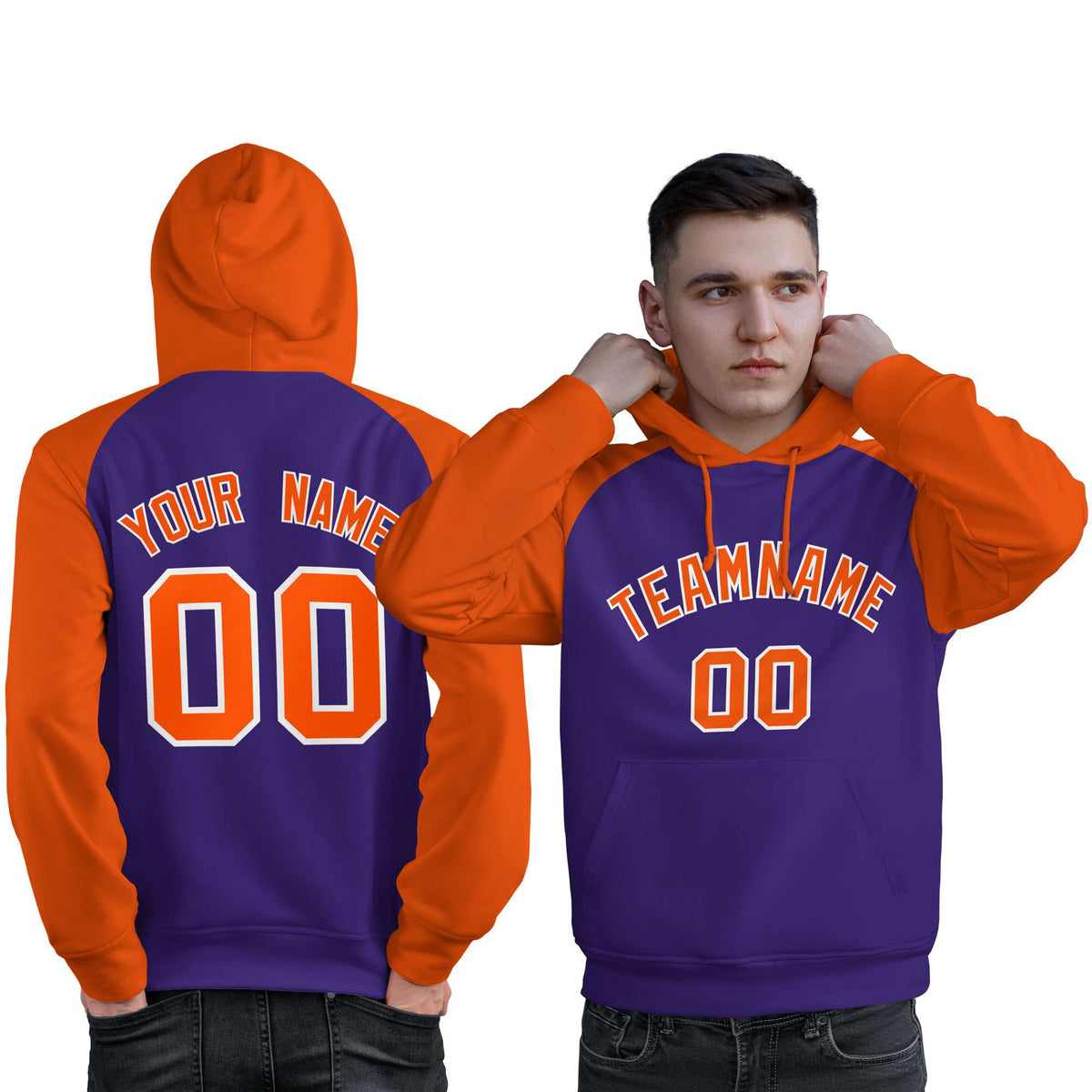Custom Stitched Purple Orange Raglan Sleeves Sports Pullover Sweatshirt Hoodie For Men| KXKSHOP
