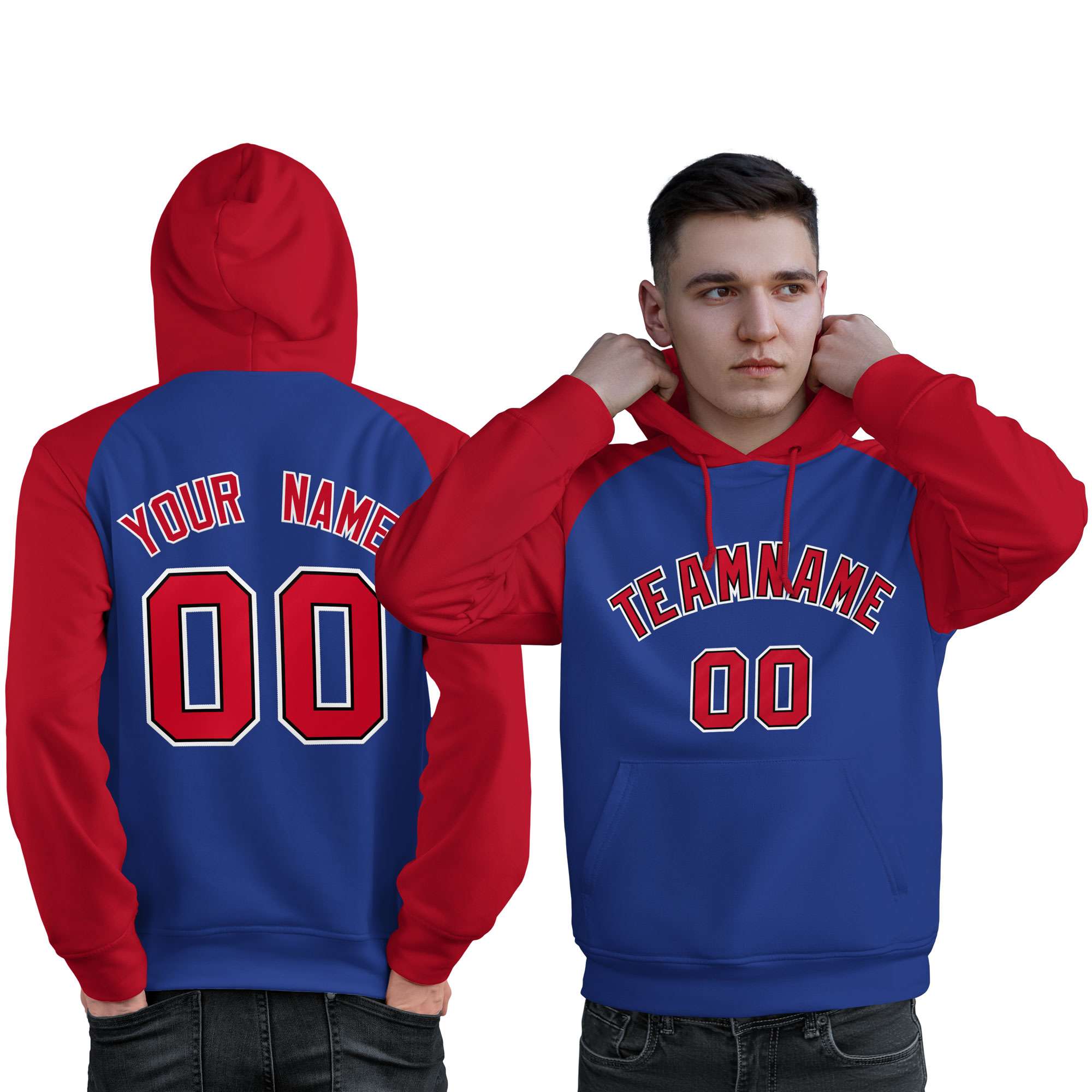 Custom Stitched Royal Red Raglan Sleeves Sports Pullover Sweatshirt Hoodie For Men| KXKSHOP