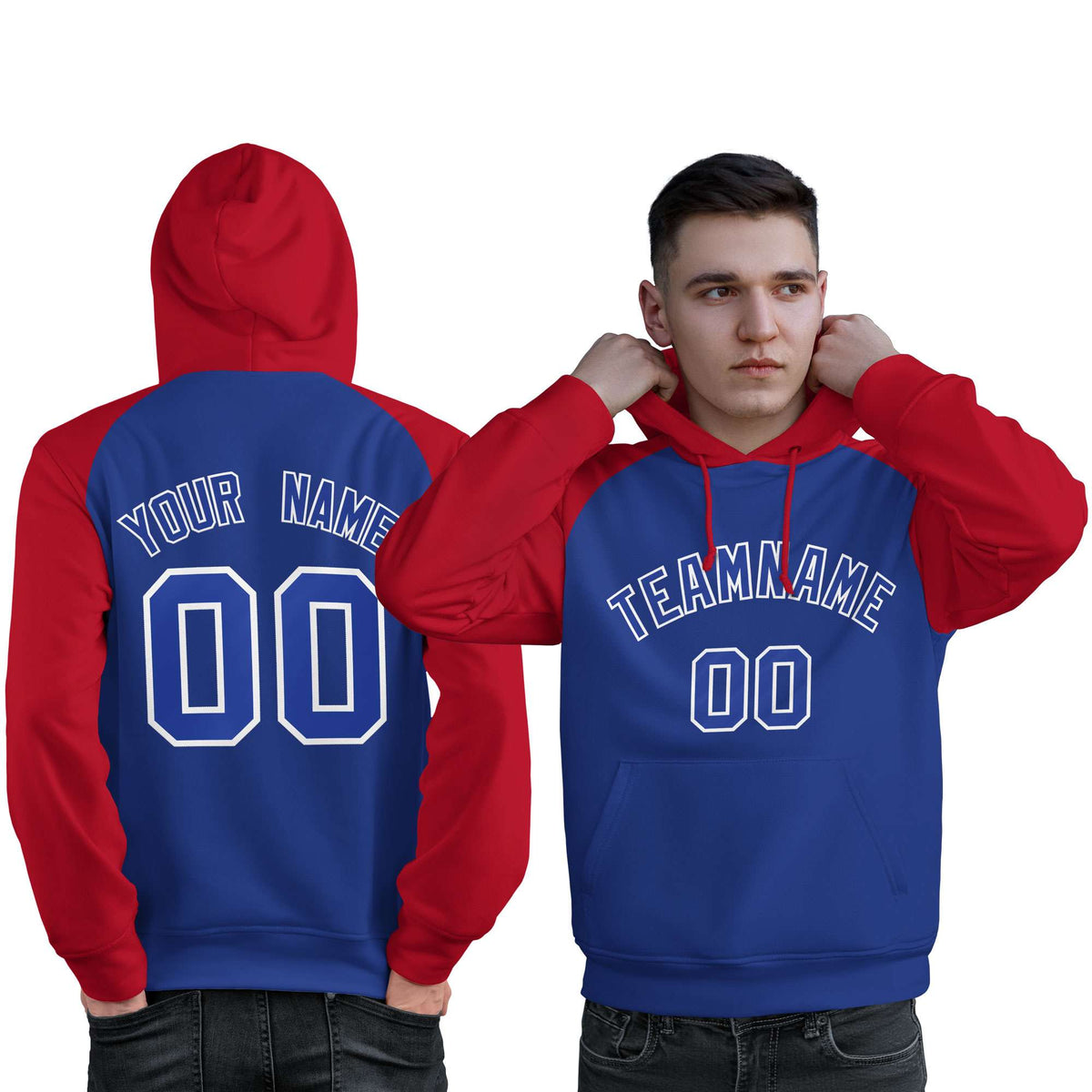 Custom Stitched Royal Red Raglan Sleeves Sports Pullover Sweatshirt Hoodie For Men| KXKSHOP