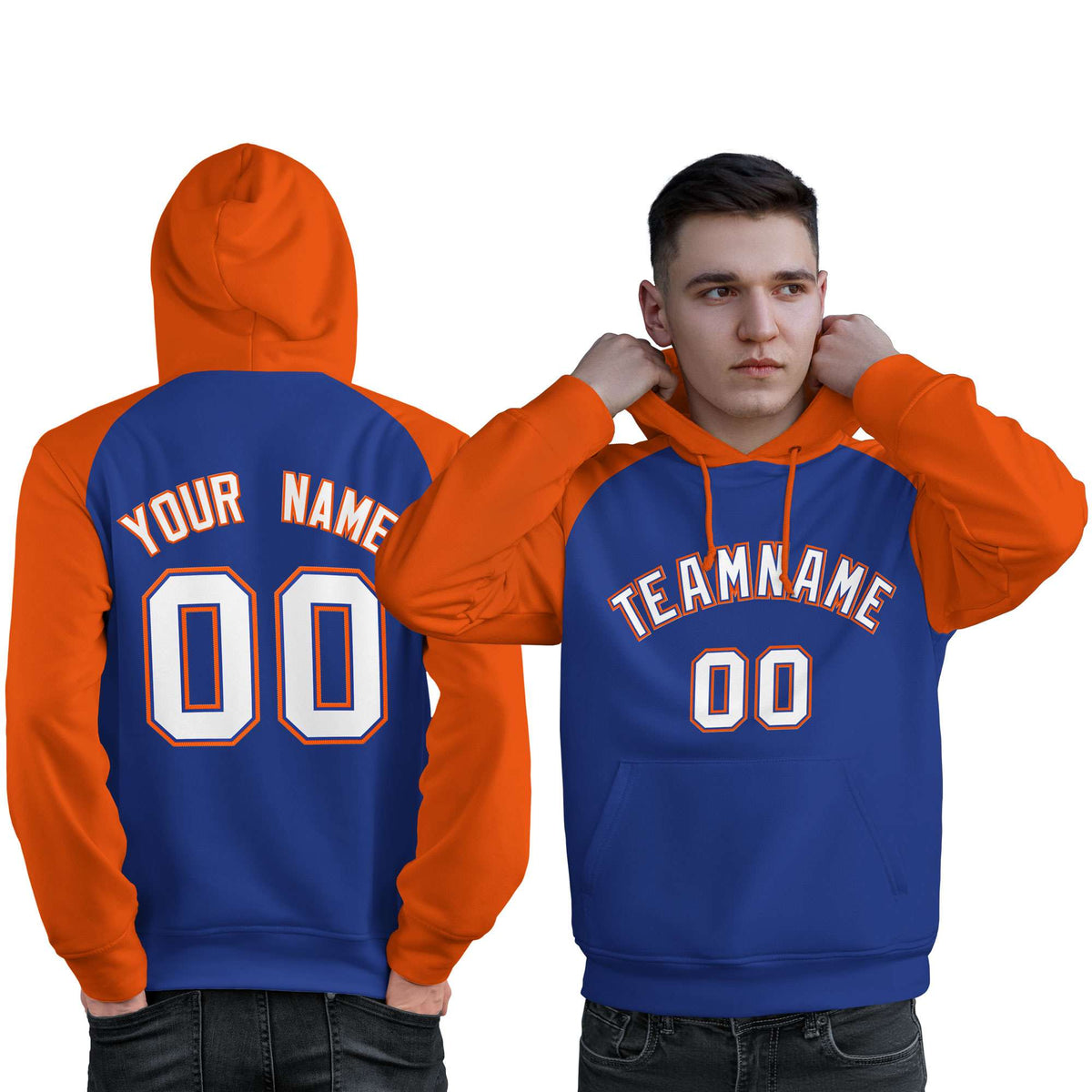 Custom Stitched Royal Orange-White Raglan Sleeves Sports Pullover Sweatshirt Hoodie For Men| KXKSHOP