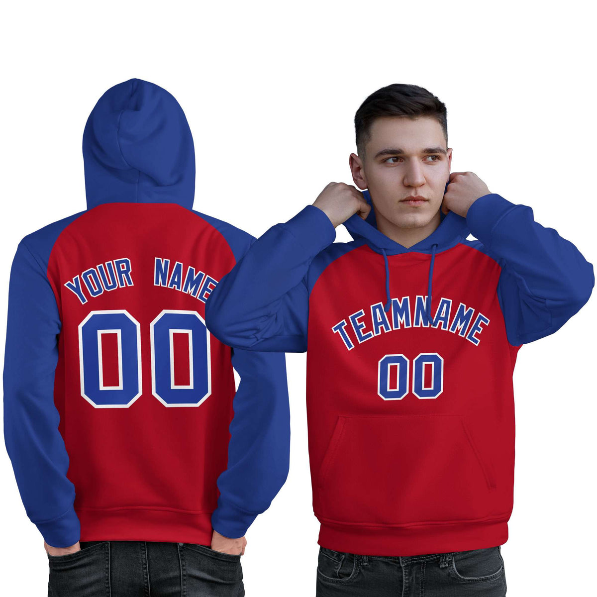 Custom Stitched Red Royal Raglan Sleeves Sports Pullover Sweatshirt Hoodie For Men| KXKSHOP