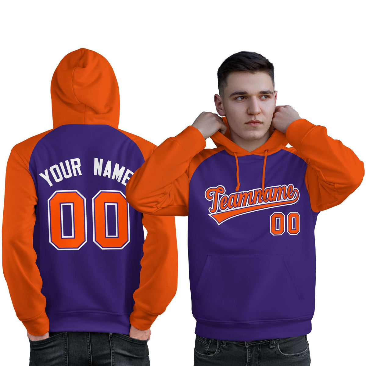 Custom Stitched Purple Orange Raglan Sleeves Sports Pullover Sweatshirt Hoodie For Men| KXKSHOP