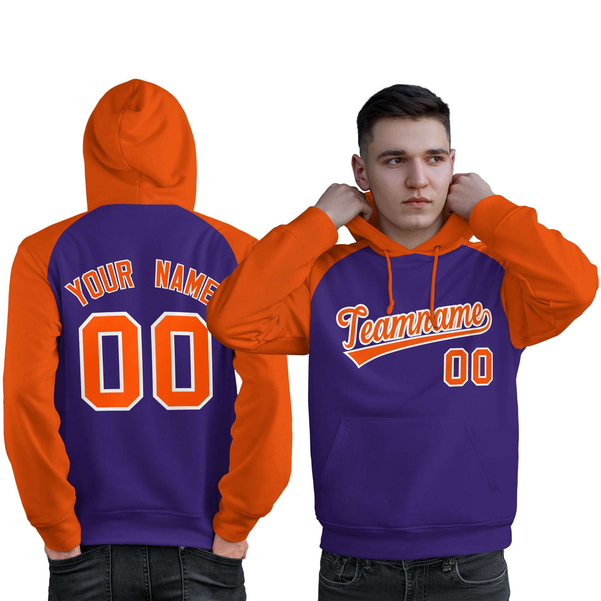 Custom Stitched Purple Orange Raglan Sleeves Sports Pullover Sweatshirt Hoodie For Men| KXKSHOP