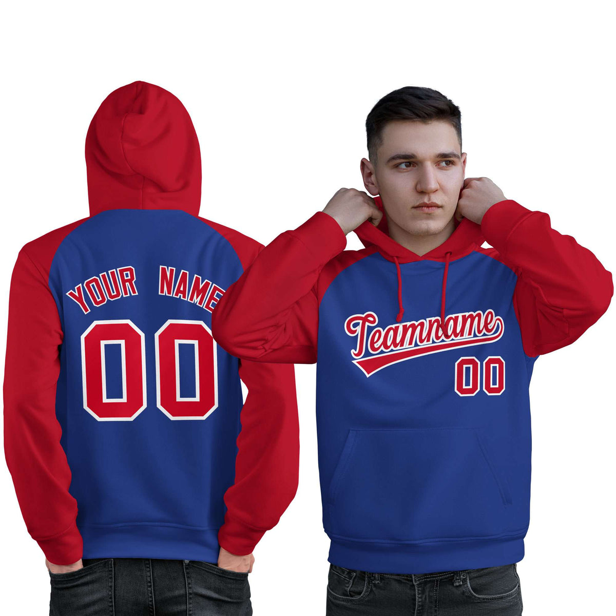 Custom Stitched Royal Red Raglan Sleeves Sports Pullover Sweatshirt Hoodie For Men| KXKSHOP