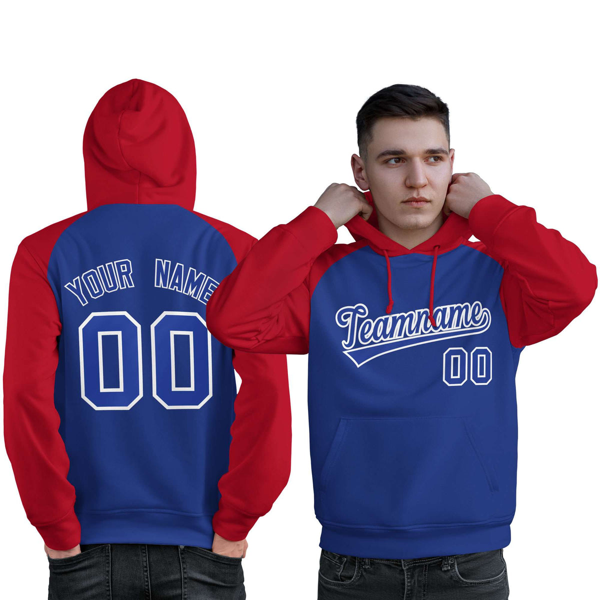 Custom Stitched Royal Red Raglan Sleeves Sports Pullover Sweatshirt Hoodie For Men| KXKSHOP