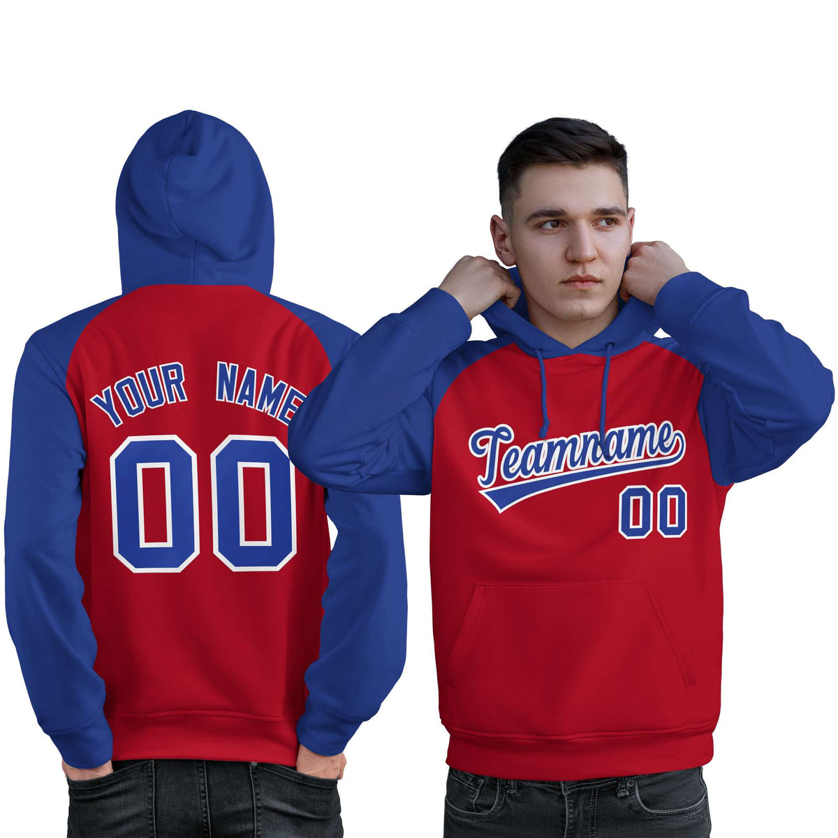 Custom Stitched Red Royal Raglan Sleeves Sports Pullover Sweatshirt Hoodie For Men| KXKSHOP