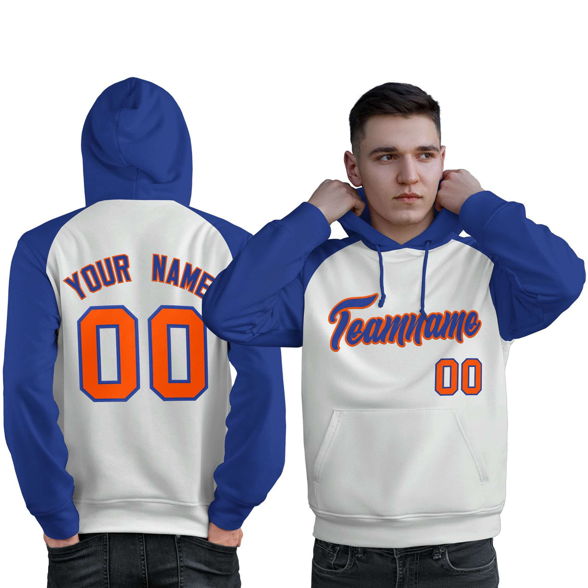 Custom Stitched White Royal Raglan Sleeves Sports Pullover Sweatshirt Hoodie For Men| KXKSHOP