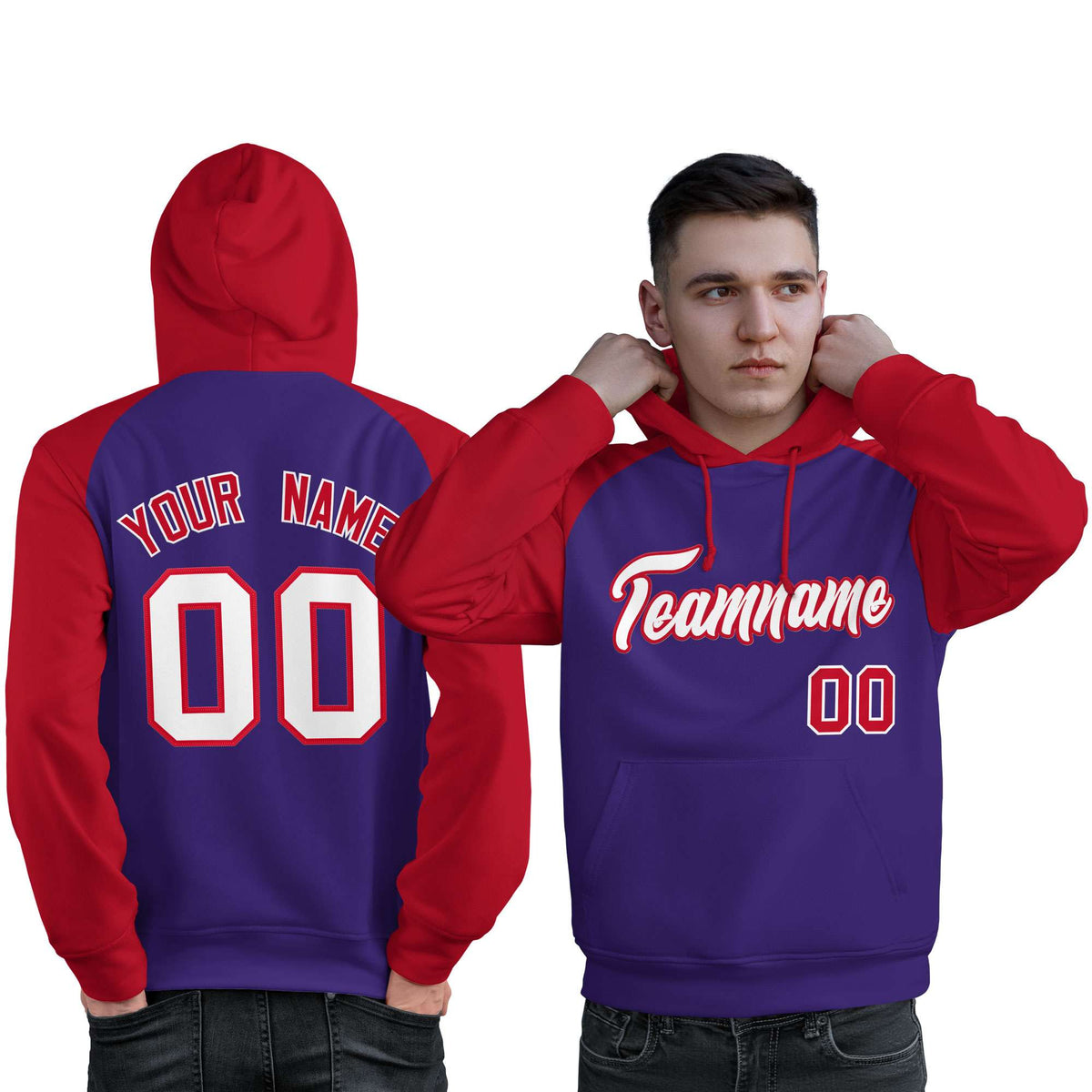 Custom Stitched Purple Red-White Raglan Sleeves Sports Pullover Sweatshirt Hoodie For Men| KXKSHOP