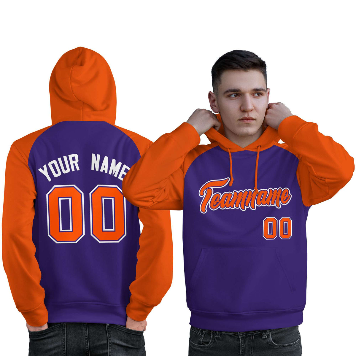 Custom Stitched Purple Orange Raglan Sleeves Sports Pullover Sweatshirt Hoodie For Men| KXKSHOP