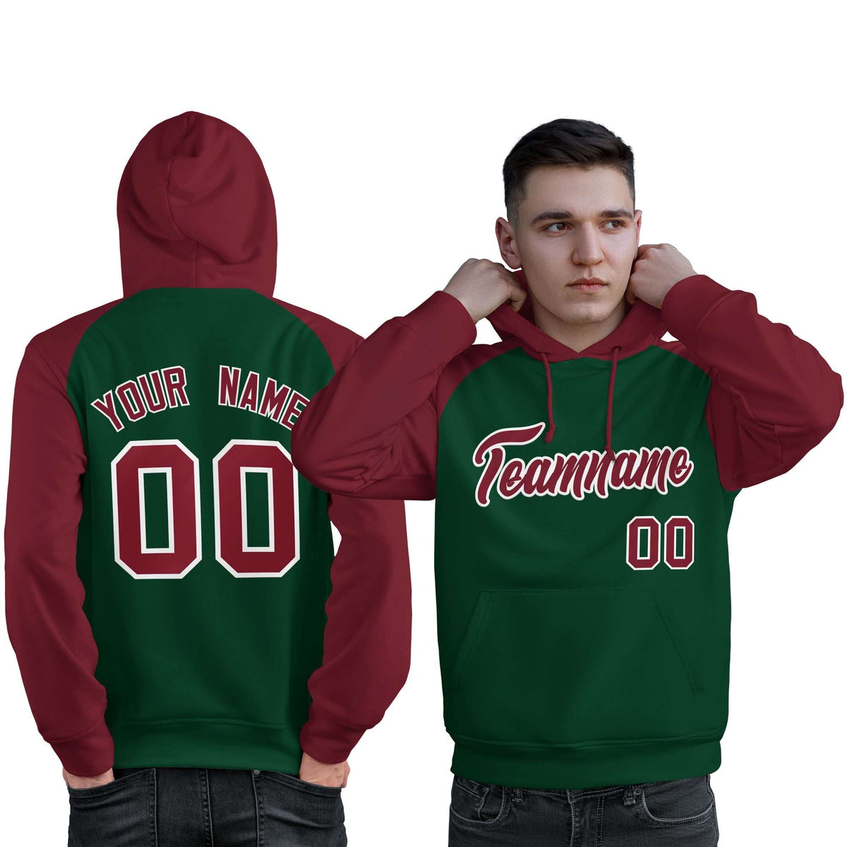 Custom Stitched Green Crimson Raglan Sleeves Sports Pullover Sweatshirt Hoodie For Men| KXKSHOP