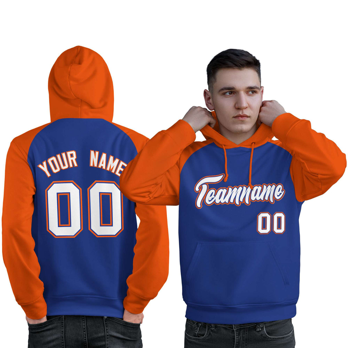 Custom Stitched Royal Orange-White Raglan Sleeves Sports Pullover Sweatshirt Hoodie For Men| KXKSHOP