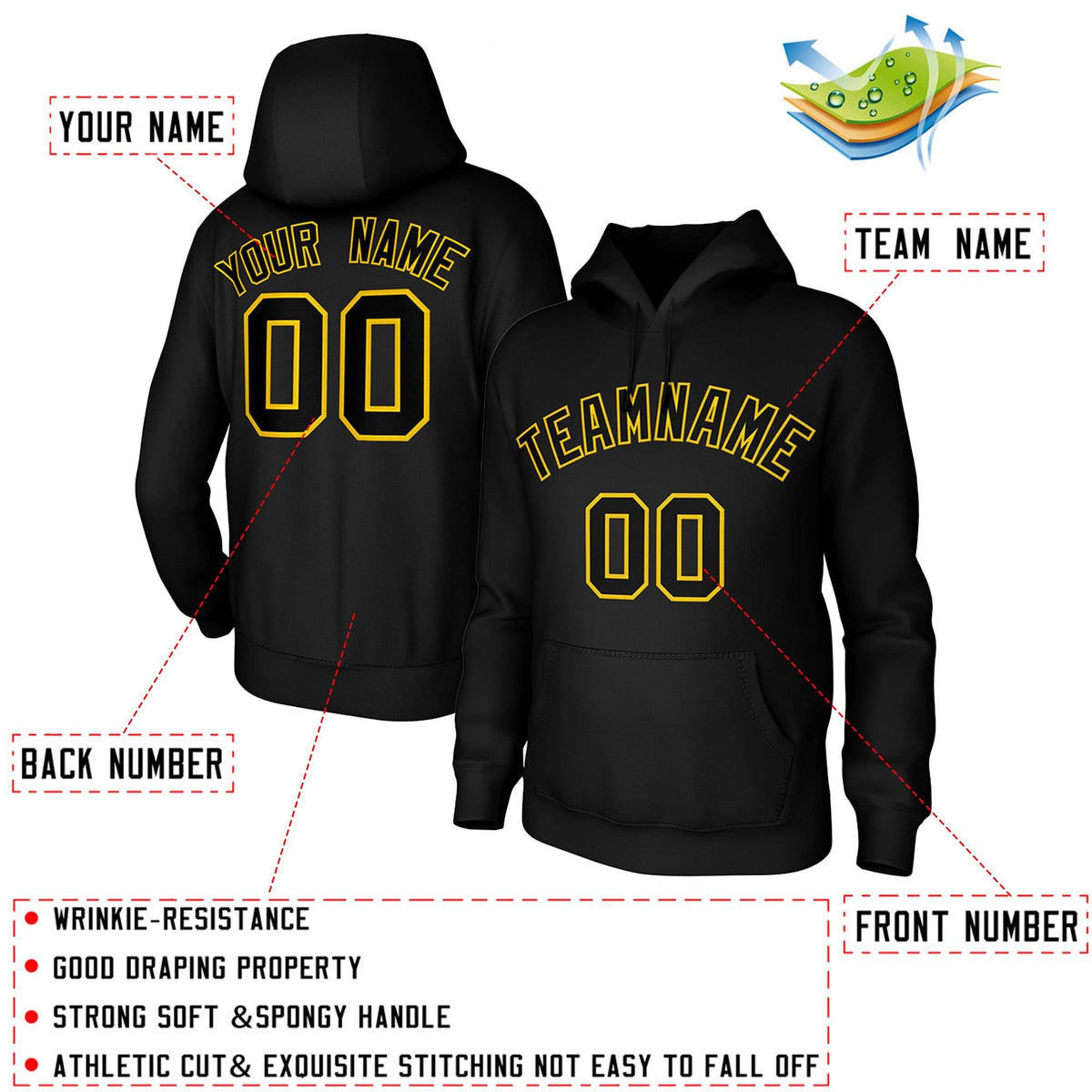 Custom Black Yellow Classic Style Sweatshirts Uniform Pullover Hoodie| KXKSHOP