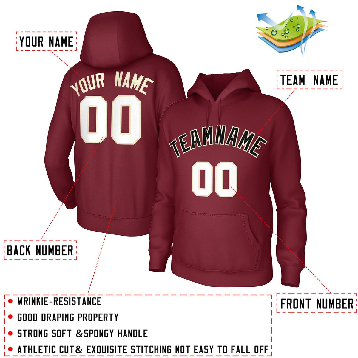 Custom Cardinal Black-Cream Classic Style Sweatshirts Uniform Pullover Hoodie| KXKSHOP