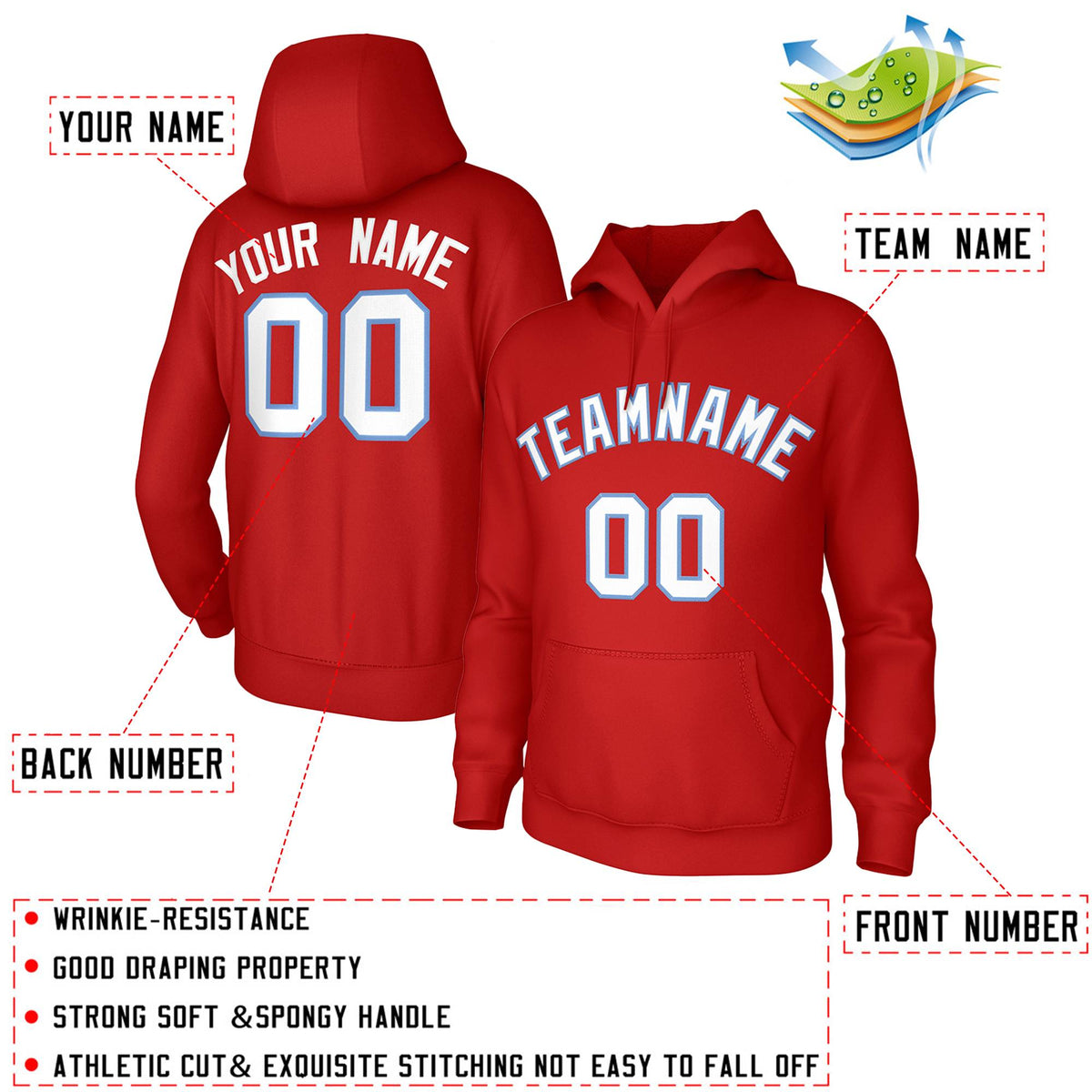 Custom Red White-Light Blue Classic Style Sweatshirts Uniform Pullover Hoodie| KXKSHOP