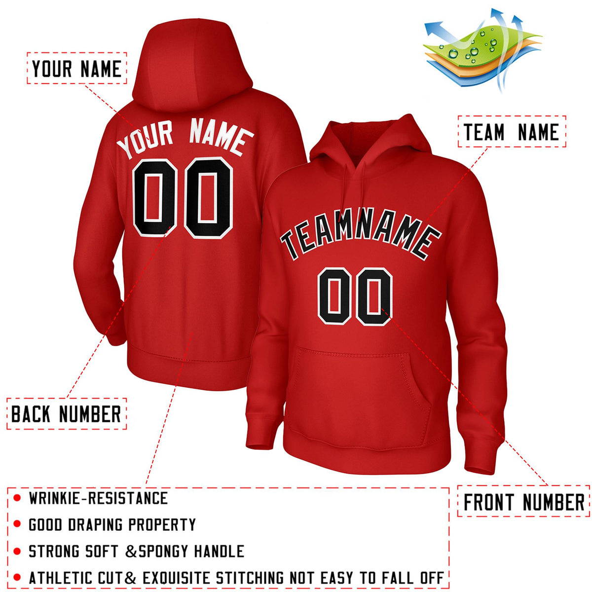 Custom Red Black-White Classic Style Sweatshirts Uniform Pullover Hoodie| KXKSHOP
