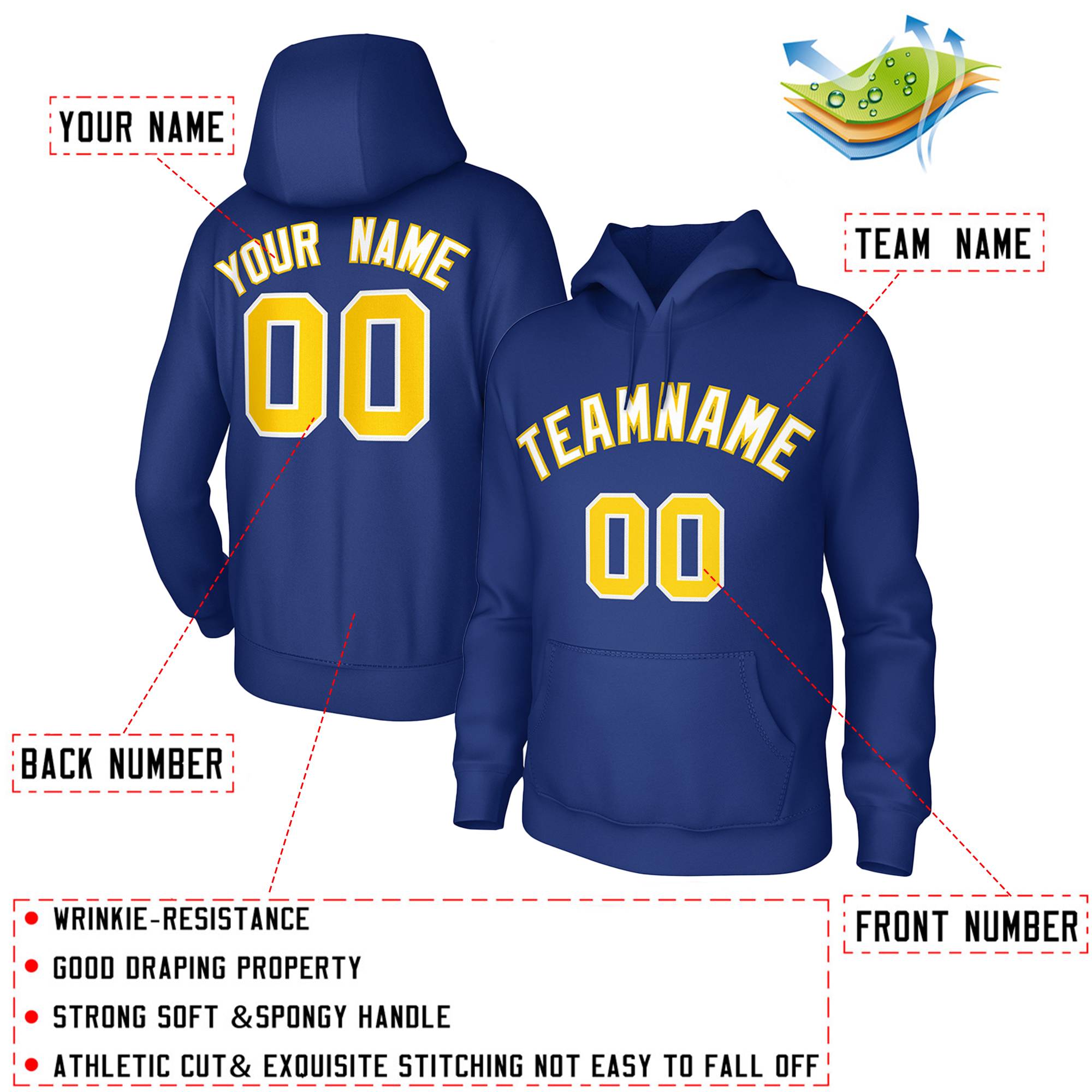 Custom Royal White-Yellow Classic Style Sweatshirts Uniform Pullover Hoodie| KXKSHOP