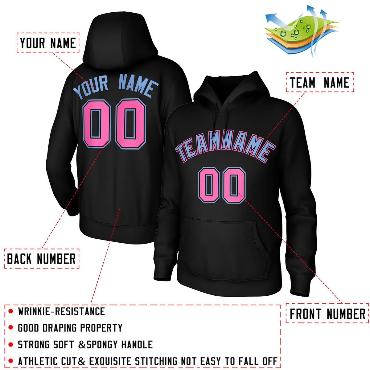 Custom Black-Light Blue-Pink Classic Style Sweatshirts Uniform Pullover Hoodie| KXKSHOP