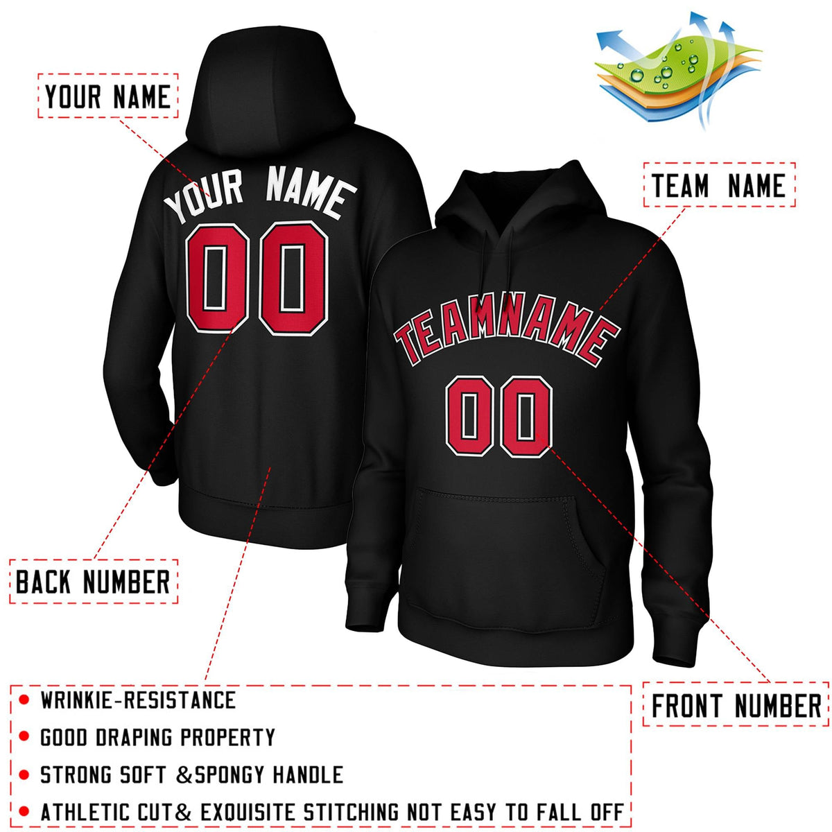 Custom Black Red-Black-White Classic Style Sweatshirts Uniform Pullover Hoodie| KXKSHOP