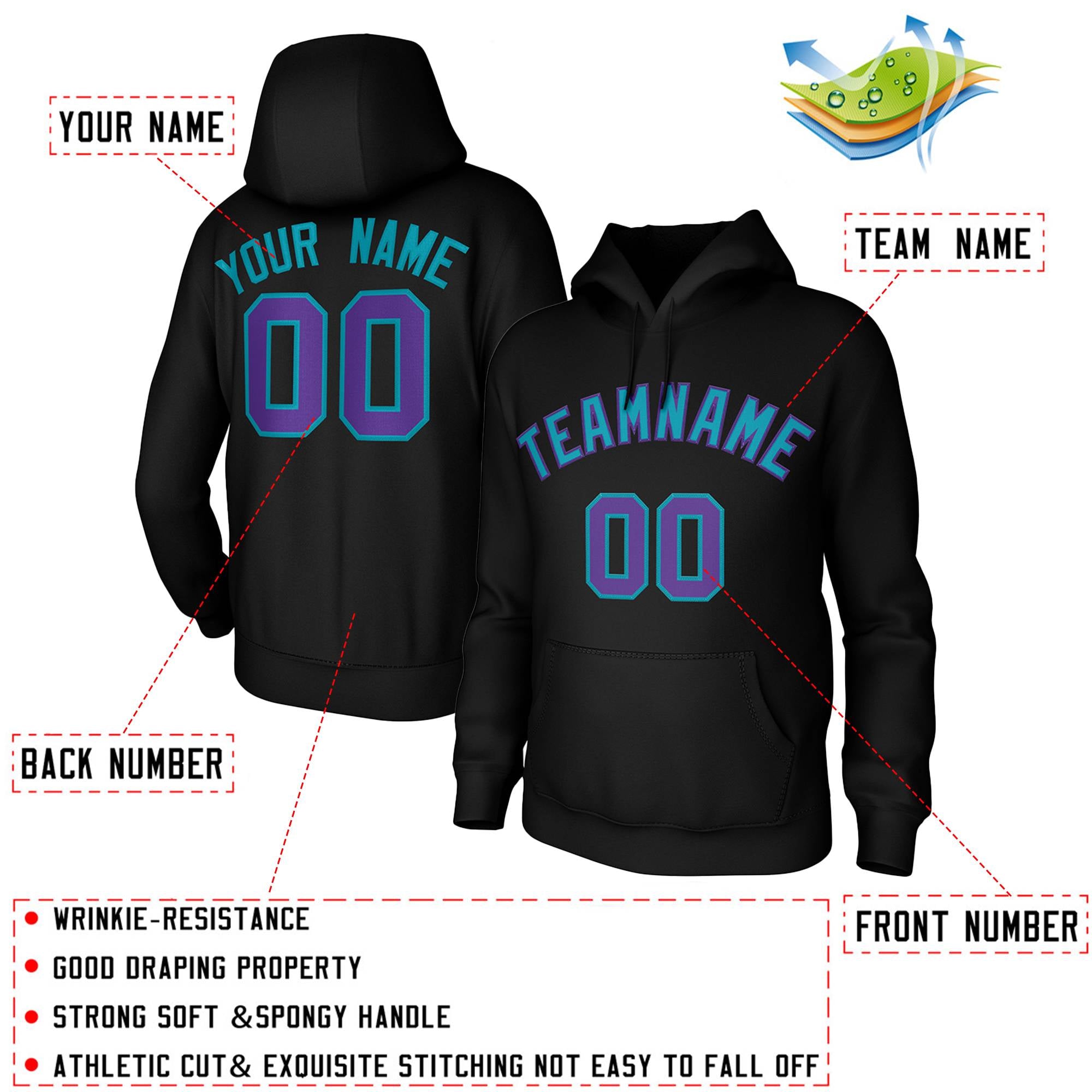 Custom Black Green-Purple Classic Style Sweatshirts Uniform Pullover Hoodie| KXKSHOP