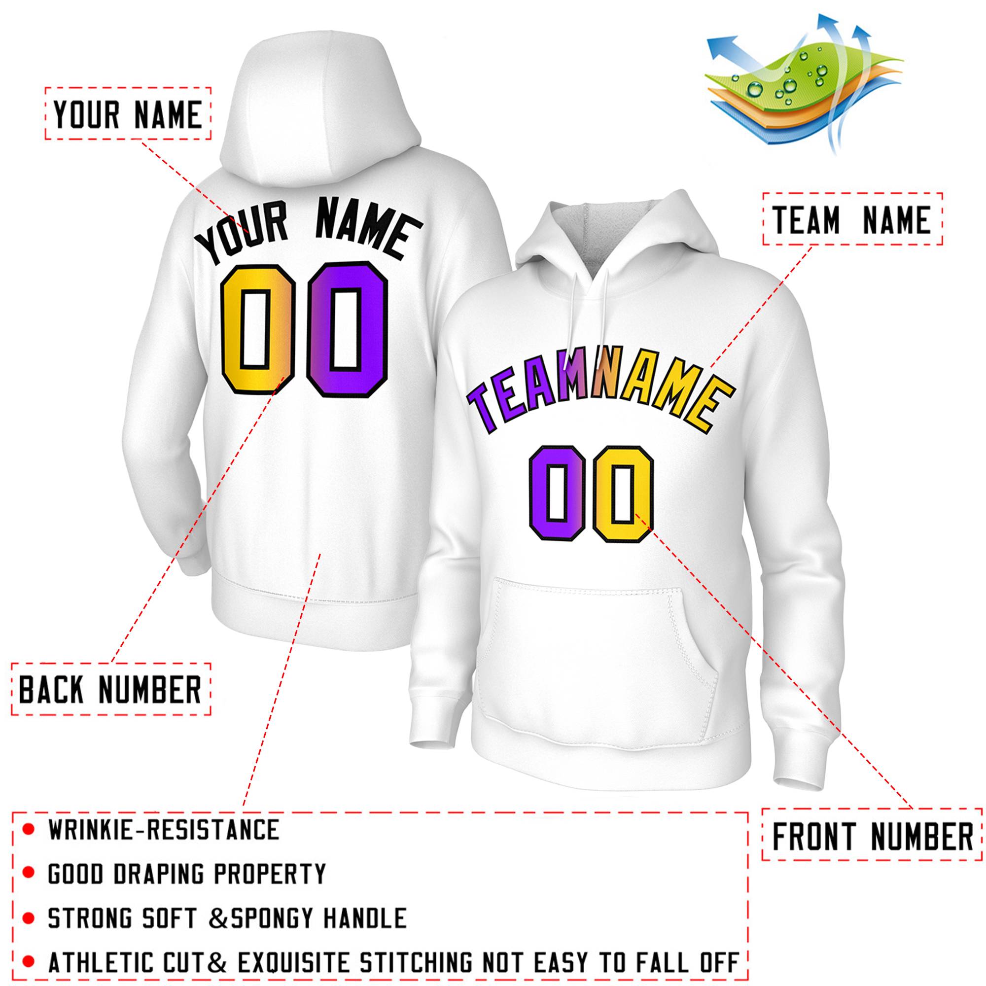 Custom Stitched White Purple-Black Gradient Fashion Athletic Pullover Sweatshirt Hoodie| KXKSHOP