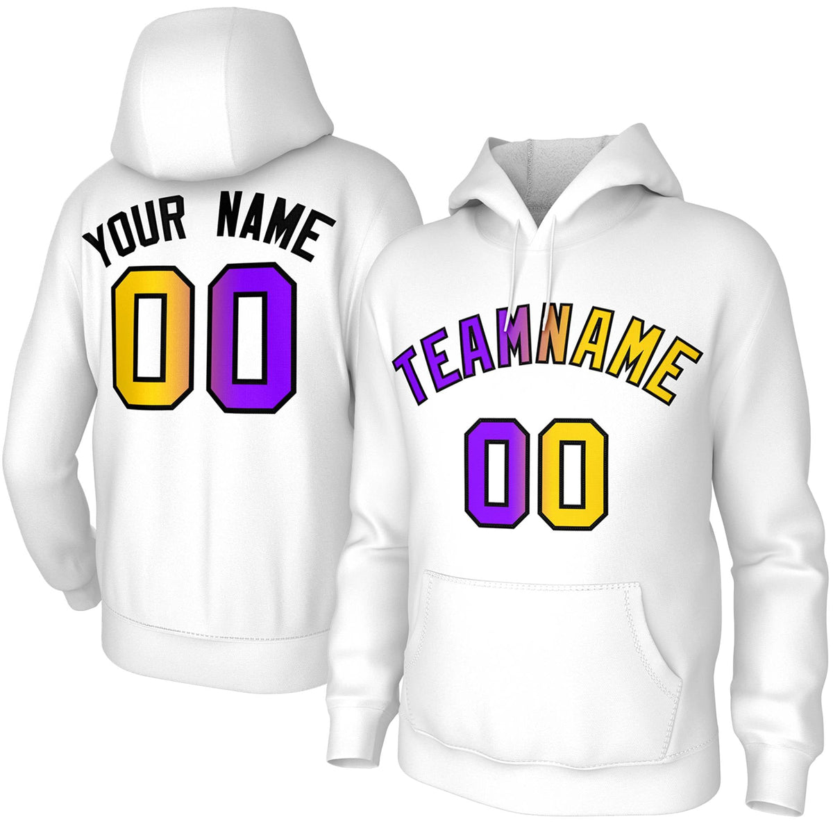 Custom Stitched White Purple-Black Gradient Fashion Athletic Pullover Sweatshirt Hoodie| KXKSHOP