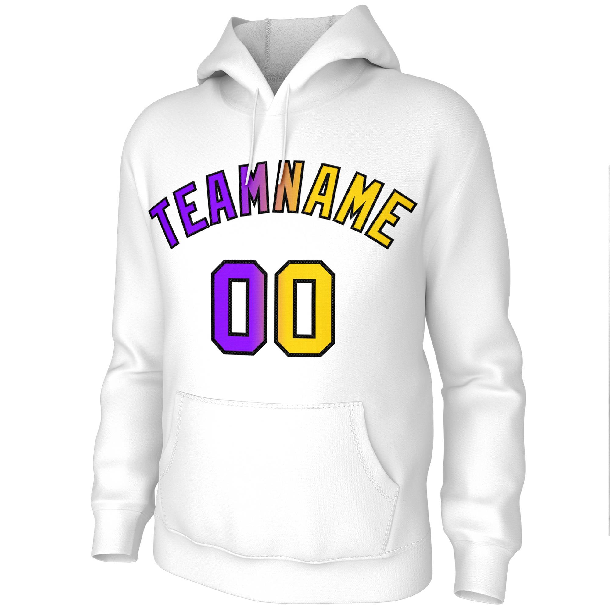 Custom Stitched White Purple-Black Gradient Fashion Athletic Pullover Sweatshirt Hoodie| KXKSHOP