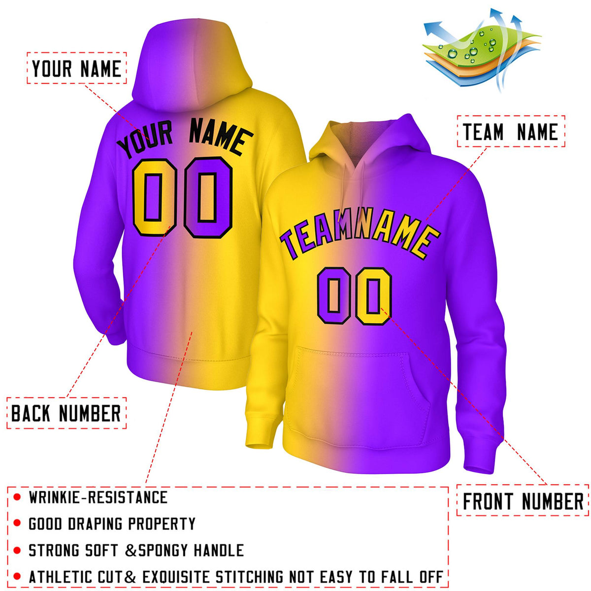 Custom Stitched Purple Gold Gradient Fashion Athletic Pullover Sweatshirt Hoodie| KXKSHOP