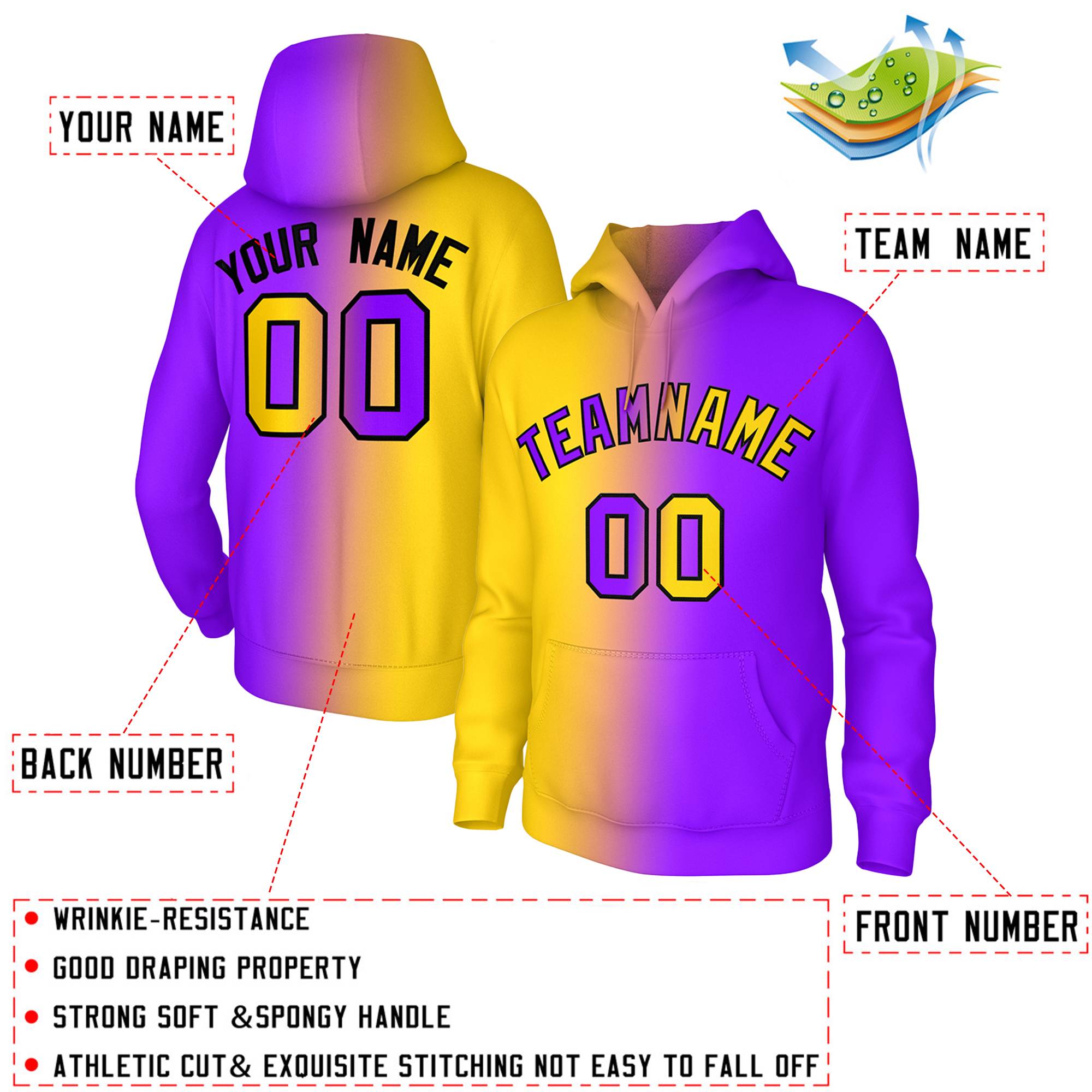 Custom Stitched Purple Gold Gradient Fashion Athletic Pullover Sweatshirt Hoodie| KXKSHOP