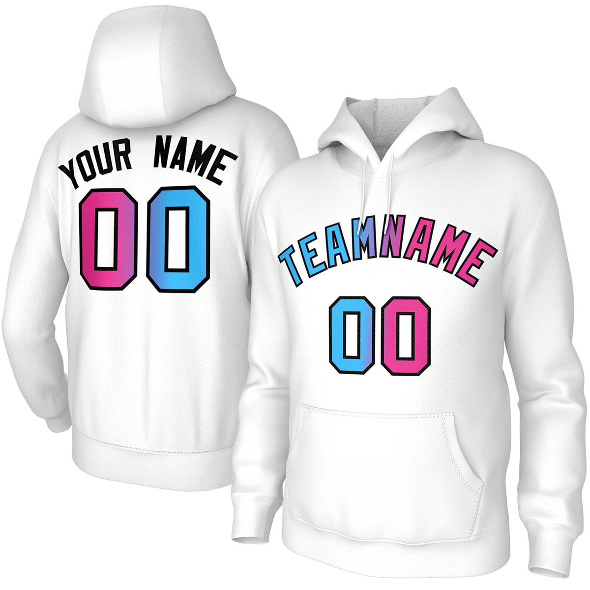 Custom Stitched White Pink-Black Gradient Fashion Athletic Pullover Sweatshirt Hoodie| KXKSHOP