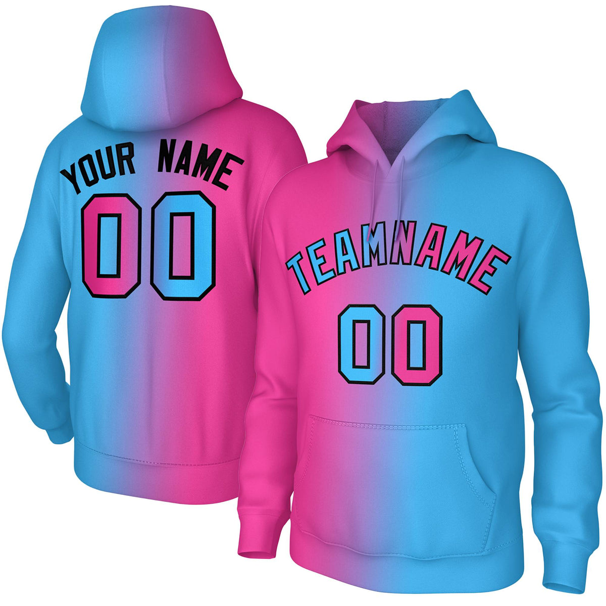 Custom Stitched Pink Powder Blue Gradient Fashion Athletic Pullover Sweatshirt Hoodie| KXKSHOP