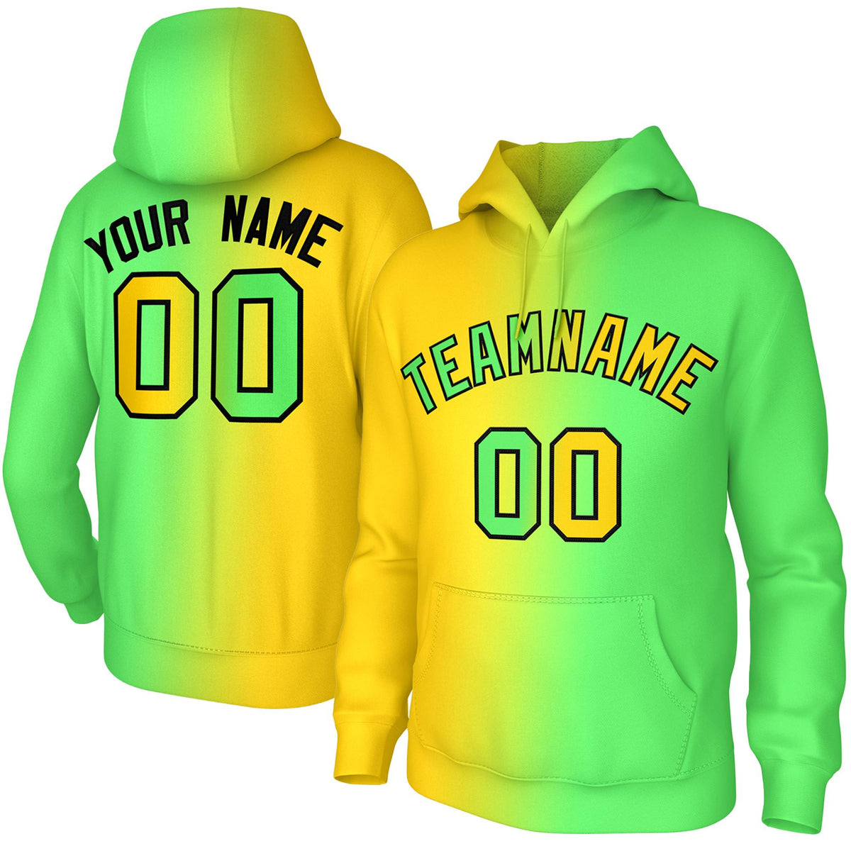 Custom Stitched Neon Green Gold Gradient Fashion Athletic Pullover Sweatshirt Hoodie| KXKSHOP