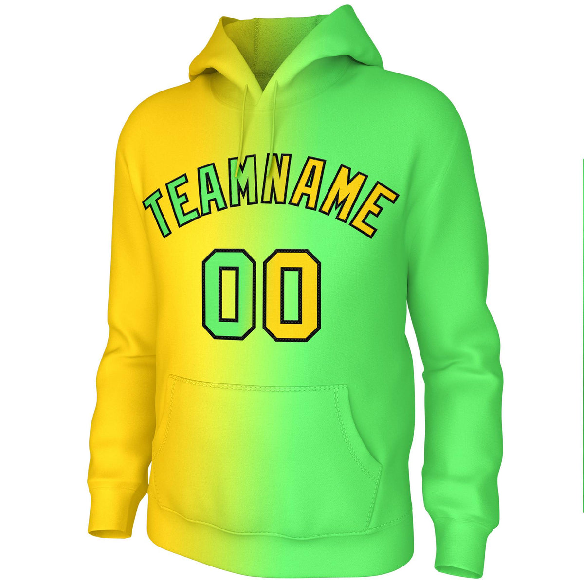 Custom Stitched Neon Green Gold Gradient Fashion Athletic Pullover Sweatshirt Hoodie| KXKSHOP