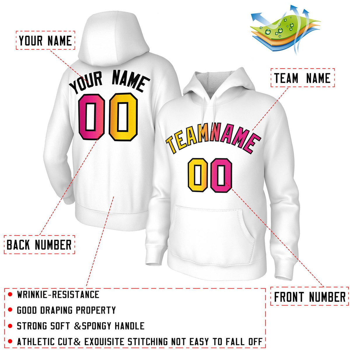 Custom Stitched White Gradient Fashion Athletic Pullover Sweatshirt Hoodie| KXKSHOP