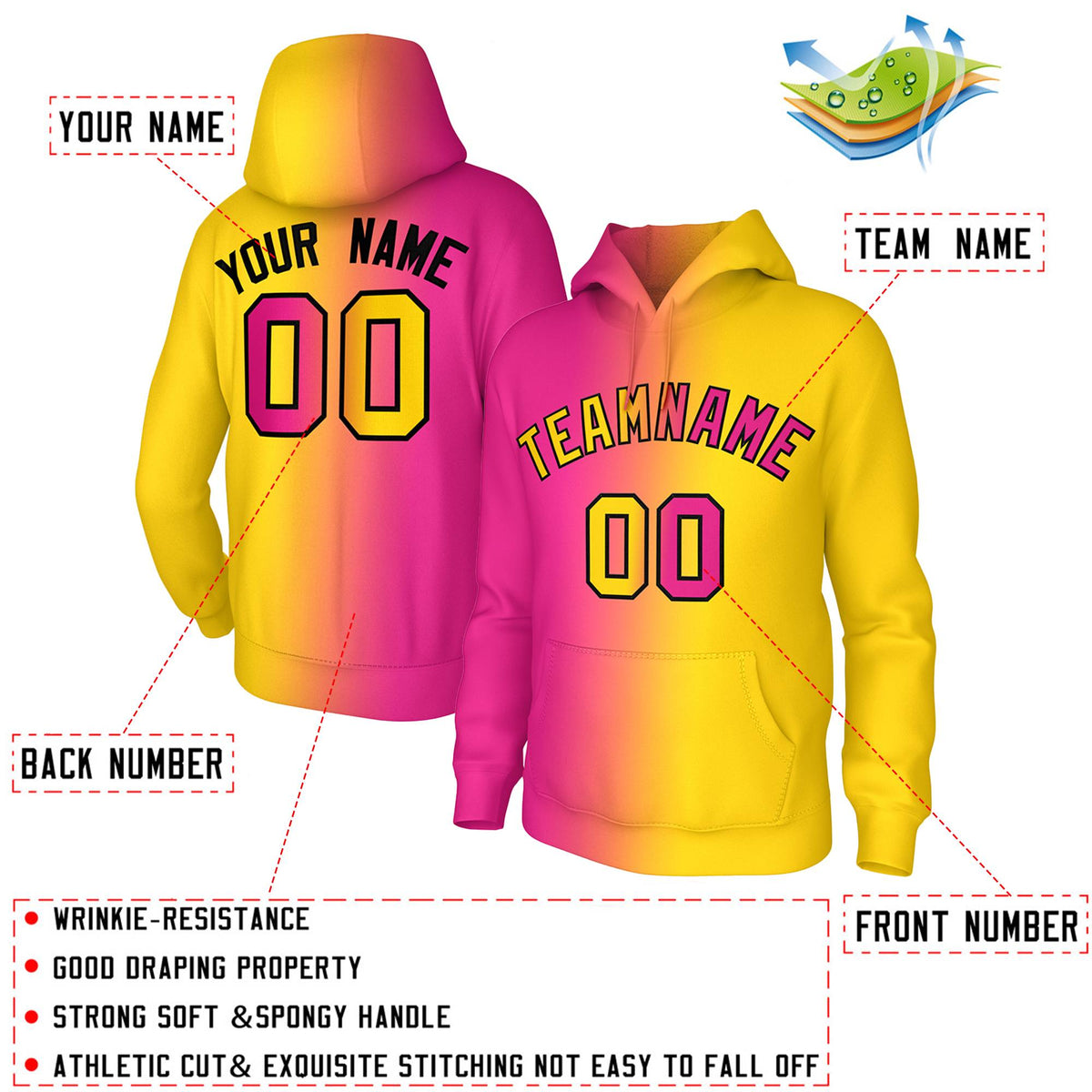 Custom Stitched Gold Pink Gradient Fashion Athletic Pullover Sweatshirt Hoodie| KXKSHOP