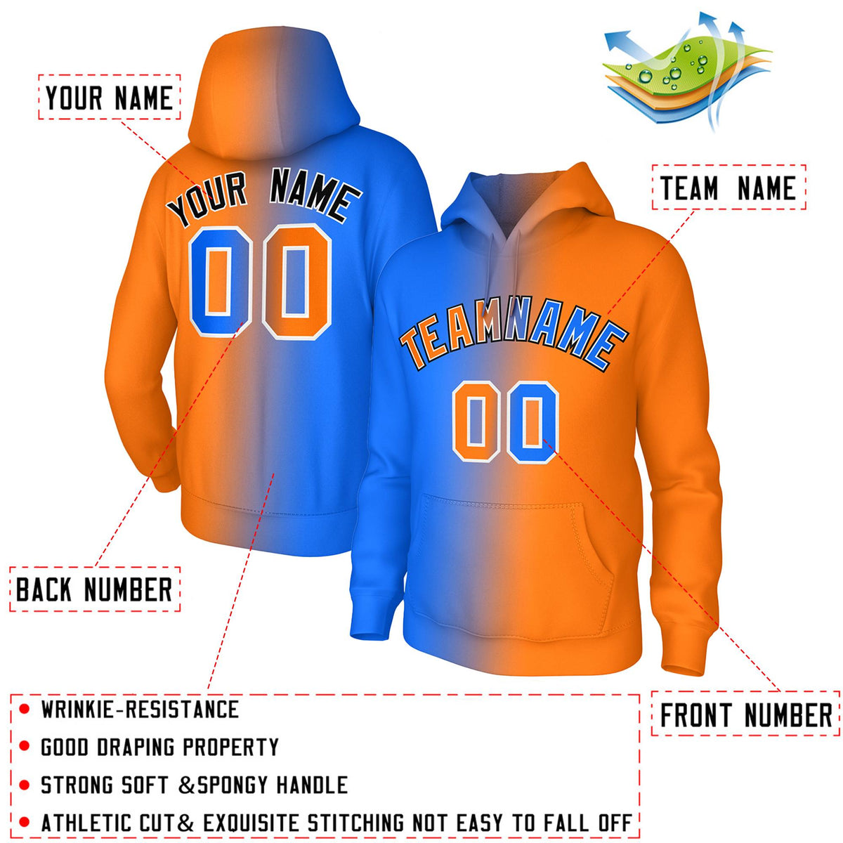 Custom Stitched Orange Royal Gradient Fashion Athletic Pullover Sweatshirt Hoodie| KXKSHOP