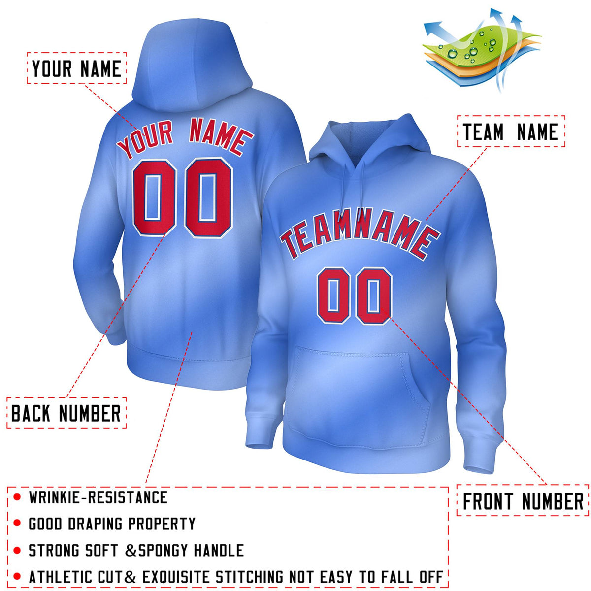 Custom Stitched Light Blue Gradient Fashion Athletic Pullover Sweatshirt Hoodie| KXKSHOP