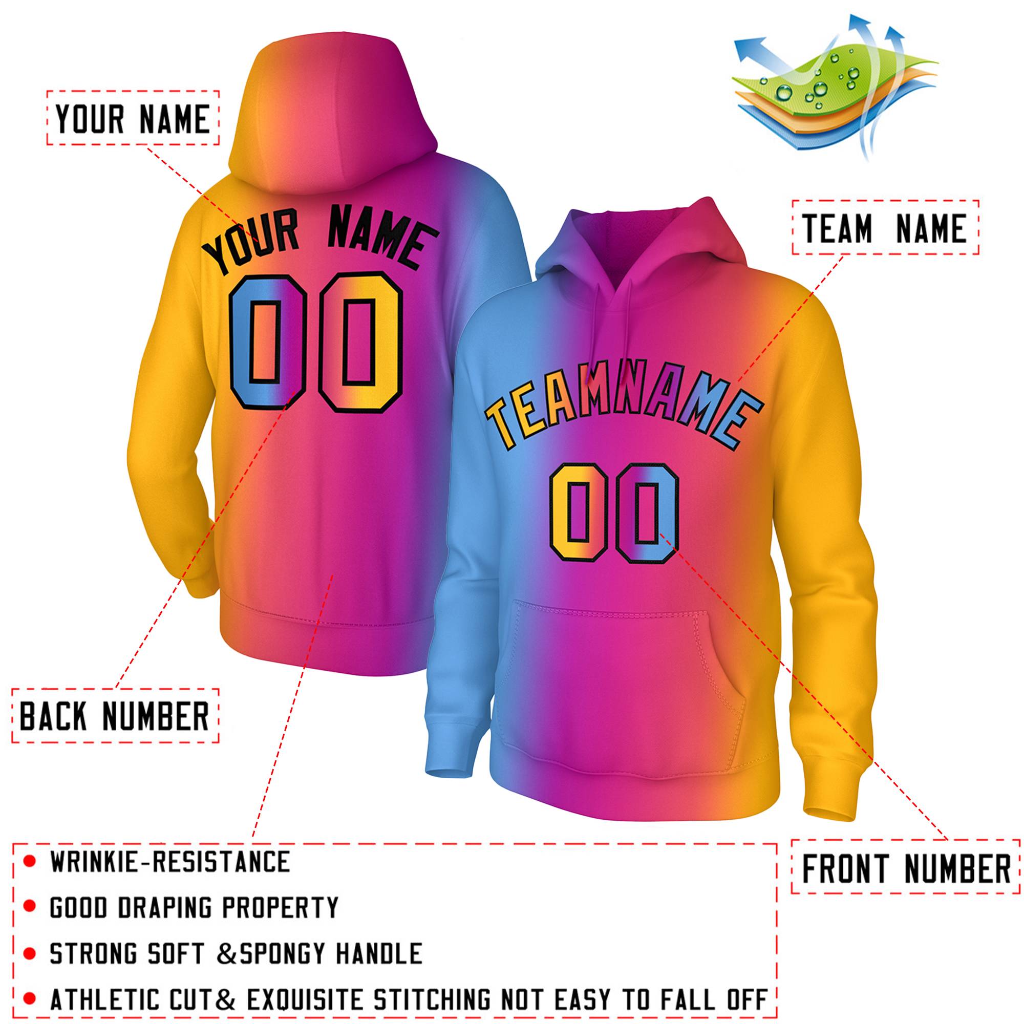 Custom Stitched Powder Blue Purple Pink-Yellow Gradient Fashion Athletic Pullover Sweatshirt Hoodie| KXKSHOP