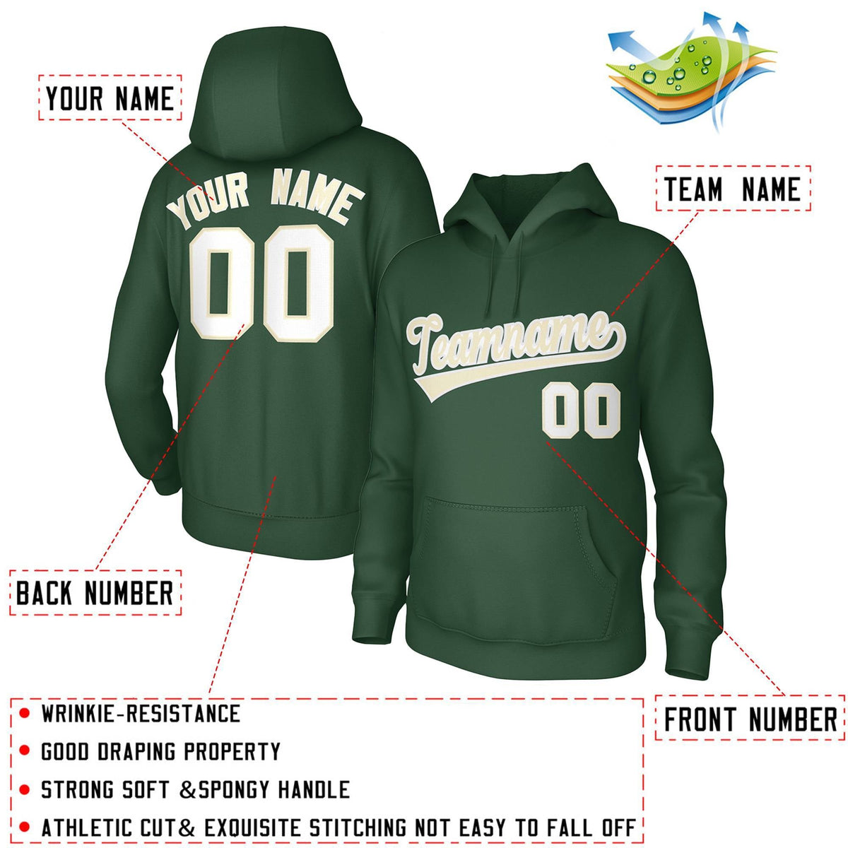 Custom Green White Classic Style Sports Uniform Pullover Hoodie| KXKSHOP
