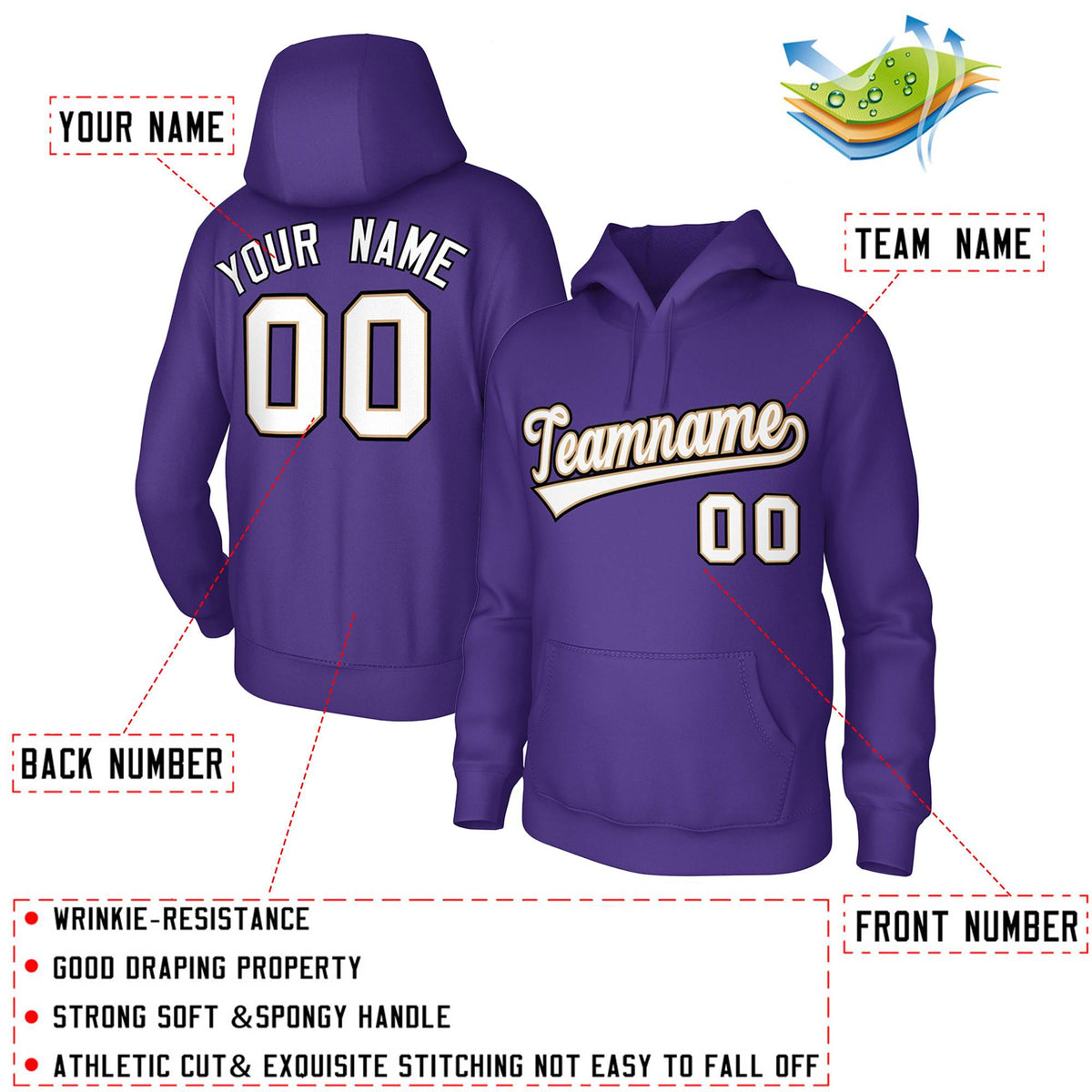 Custom Purple White-Old Gold-Black Classic Style Sports Uniform Pullover Hoodie| KXKSHOP