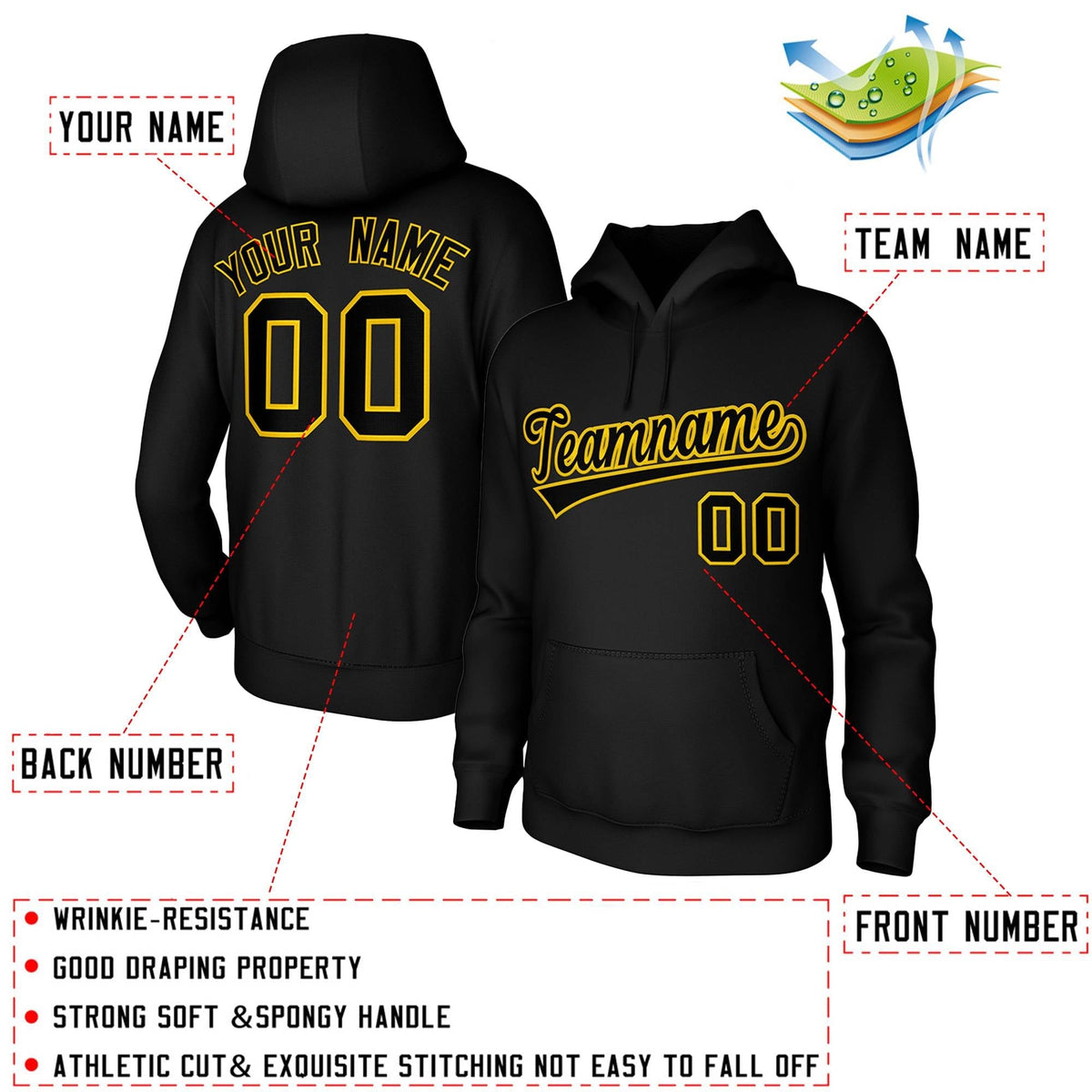 Custom Black Yellow Classic Style Sports Uniform Pullover Hoodie| KXKSHOP