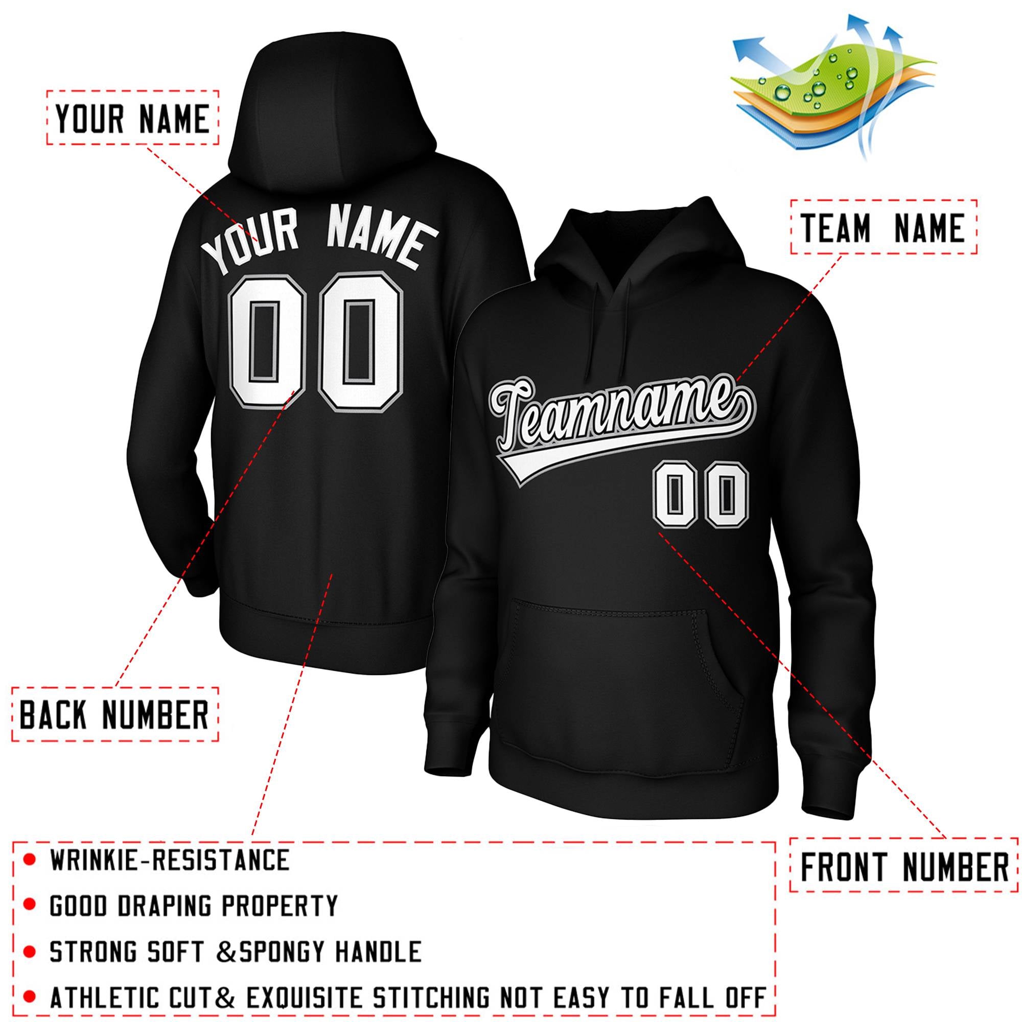Custom Black White-Black-Gray Classic Style Sports Uniform Pullover Hoodie| KXKSHOP