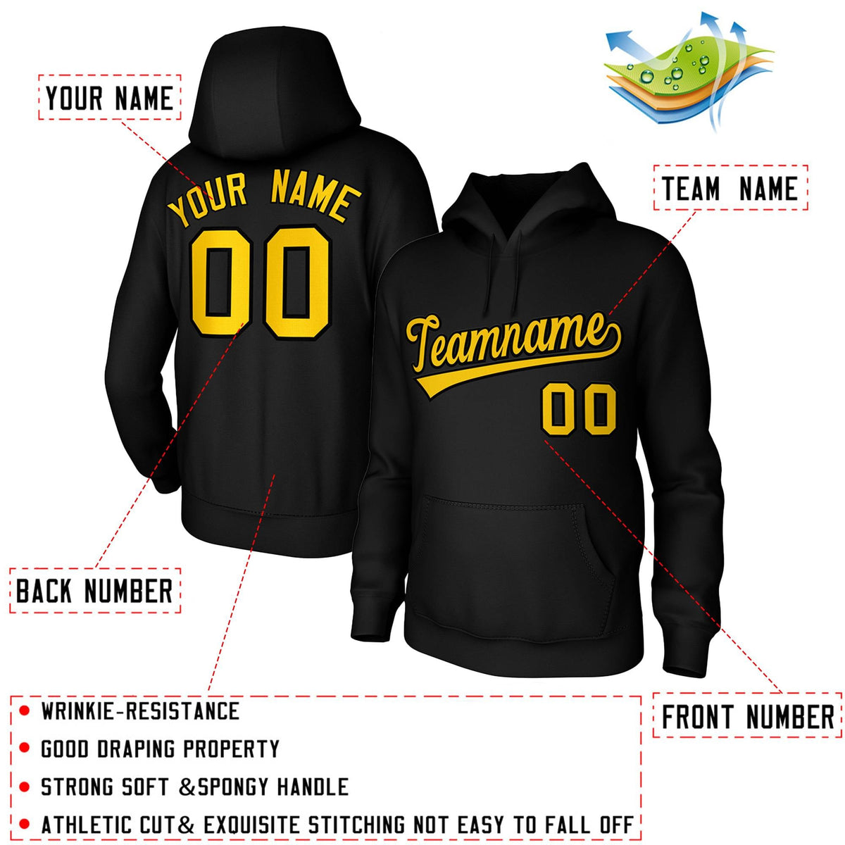 Custom Black Yellow-Black Classic Style Sports Uniform Pullover Hoodie| KXKSHOP
