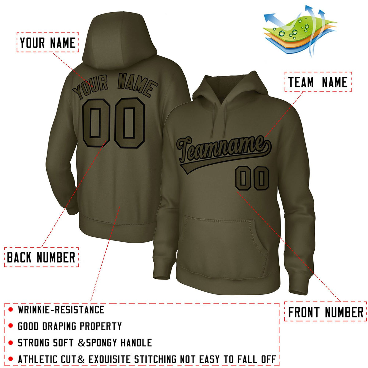 Custom Olive Black Classic Style Sports Uniform Pullover Hoodie| KXKSHOP
