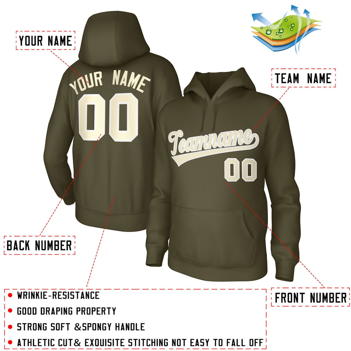 Custom Olive Cream Classic Style Sports Uniform Pullover Hoodie| KXKSHOP